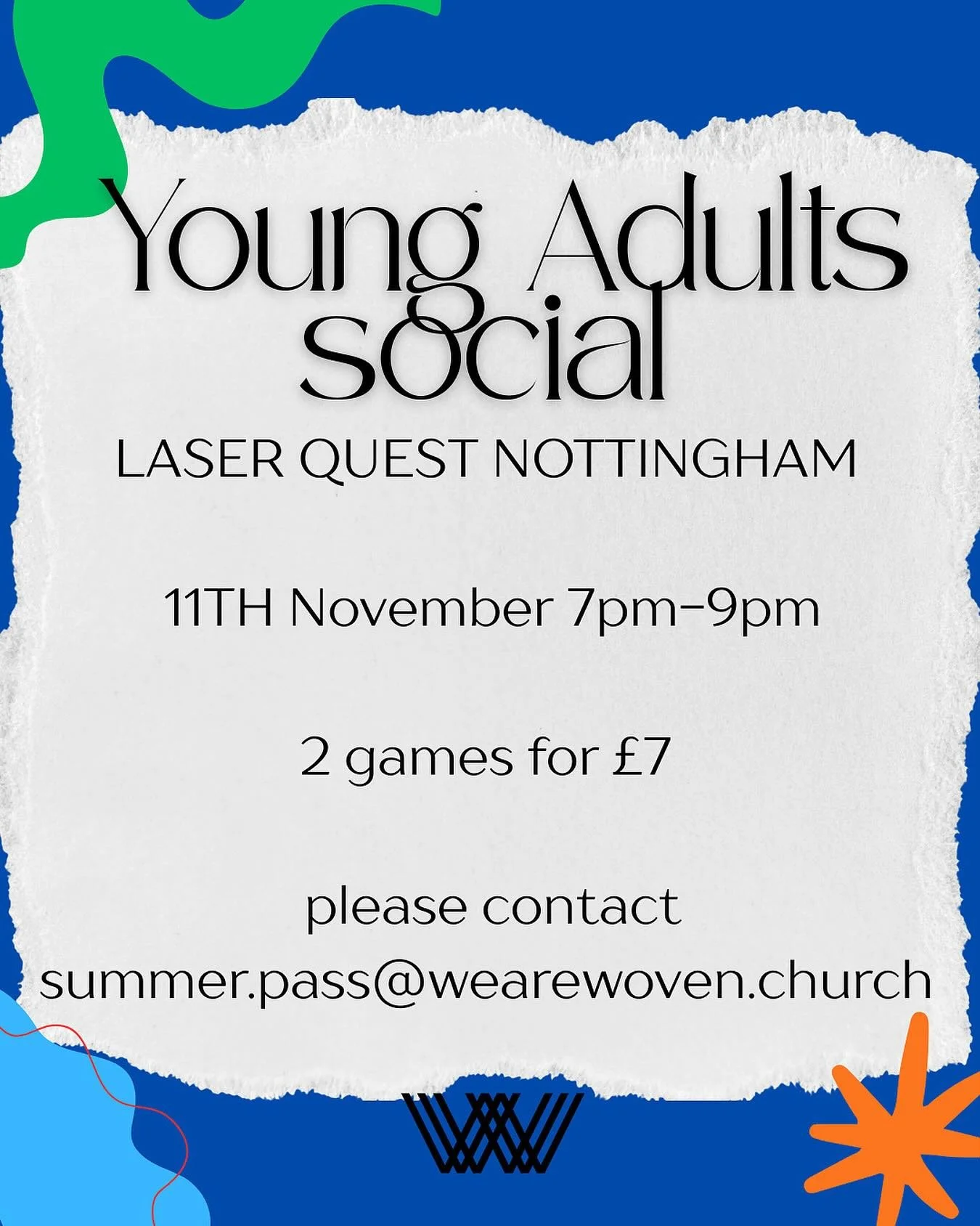 Woven Young Adults laser quest social! Don&rsquo;t miss it!
