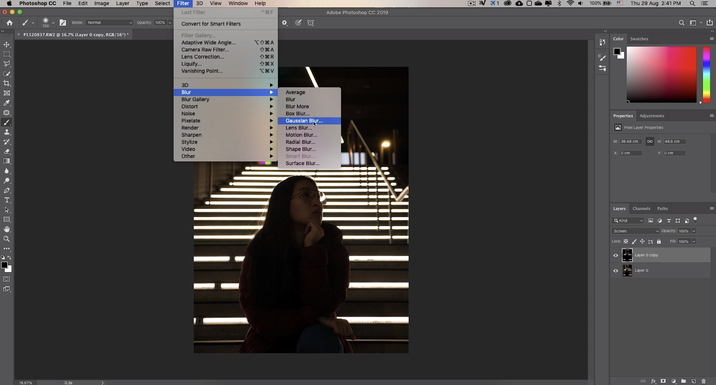 Step up 7: Next, head over to filter tab on the top. Find the blur category and select gaussian blur.