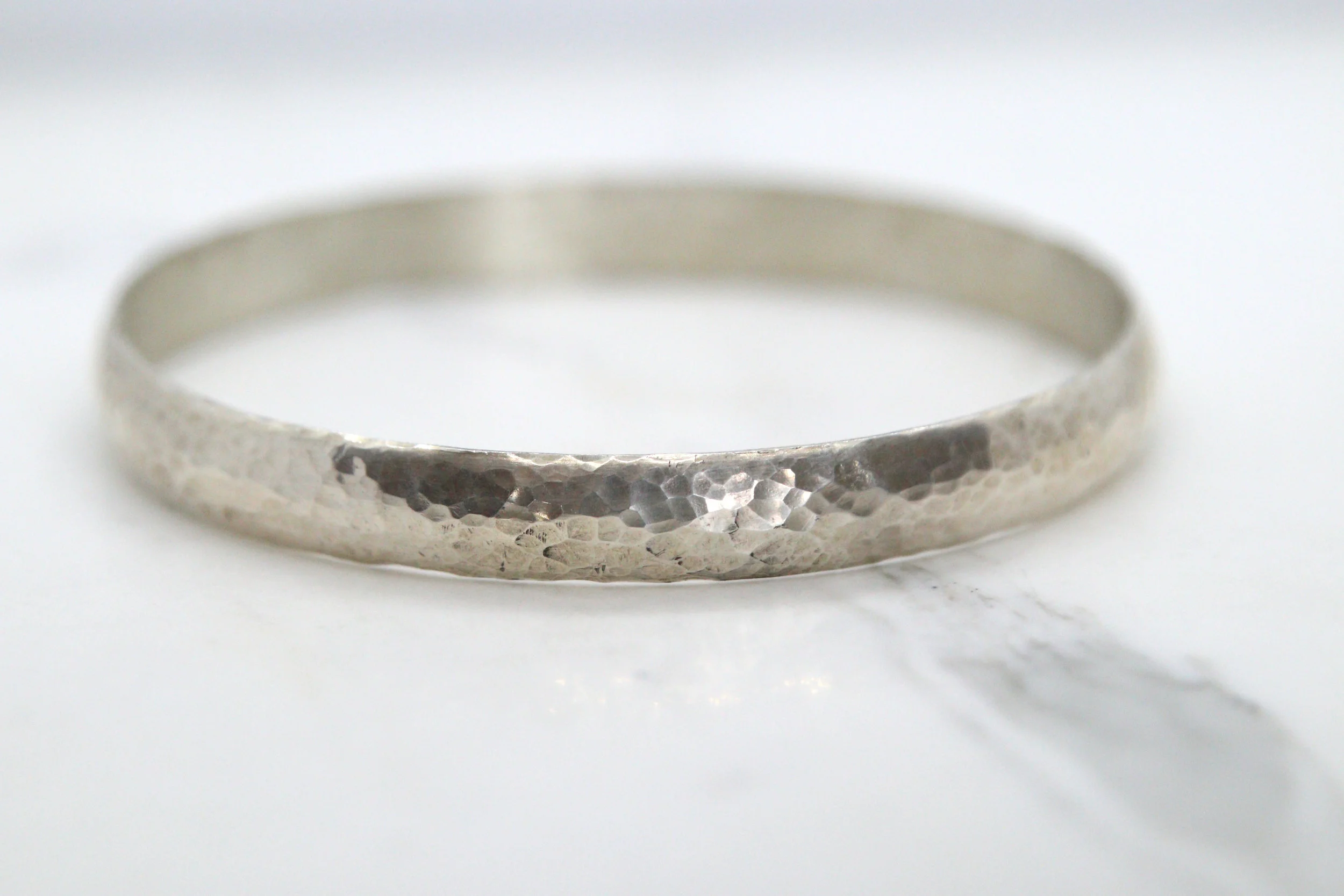 Sterling Silver Thick Hammered Bangle 