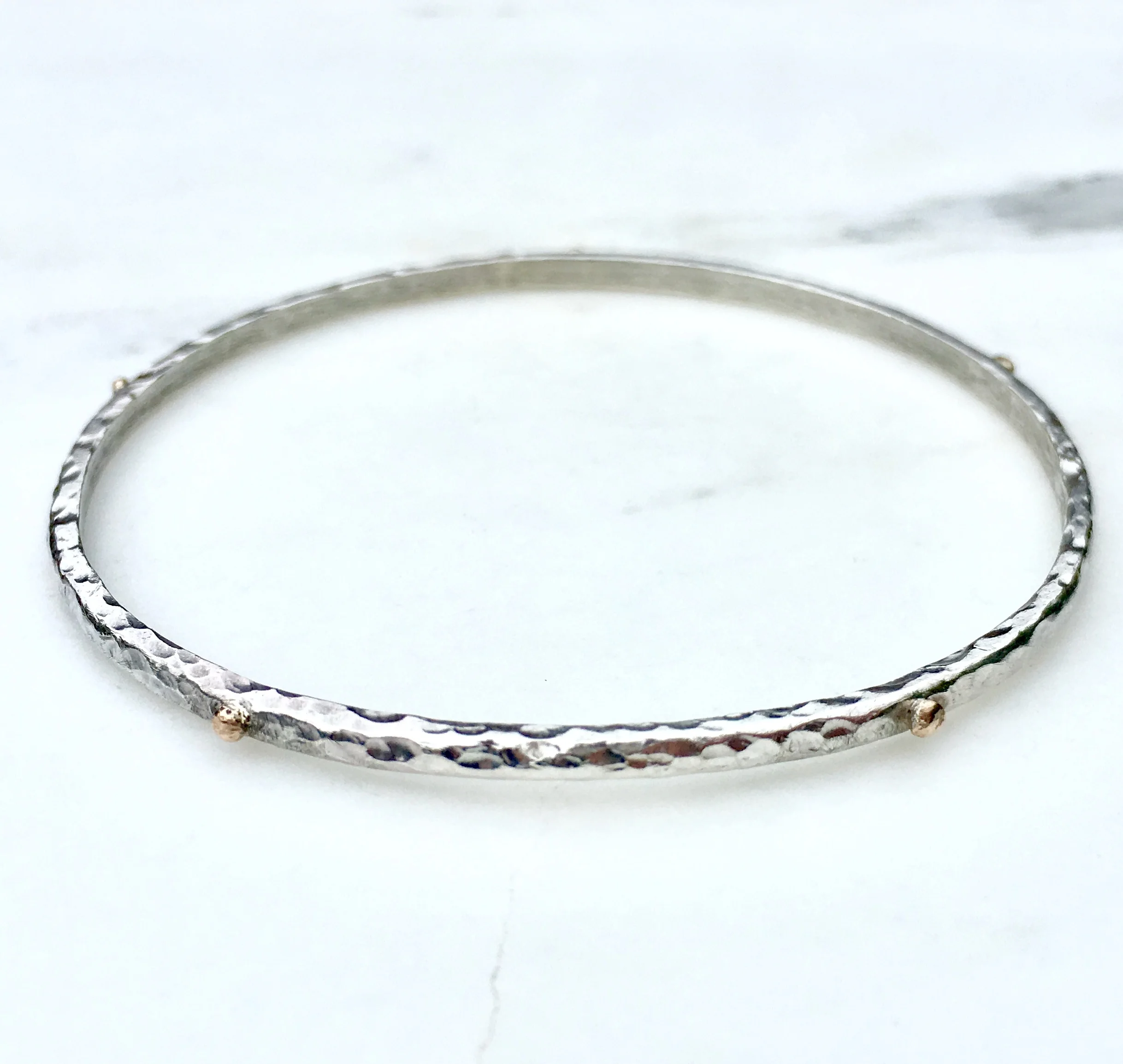 Sterling Silver Thin Hammered Bangle with 9ct Gold Grains