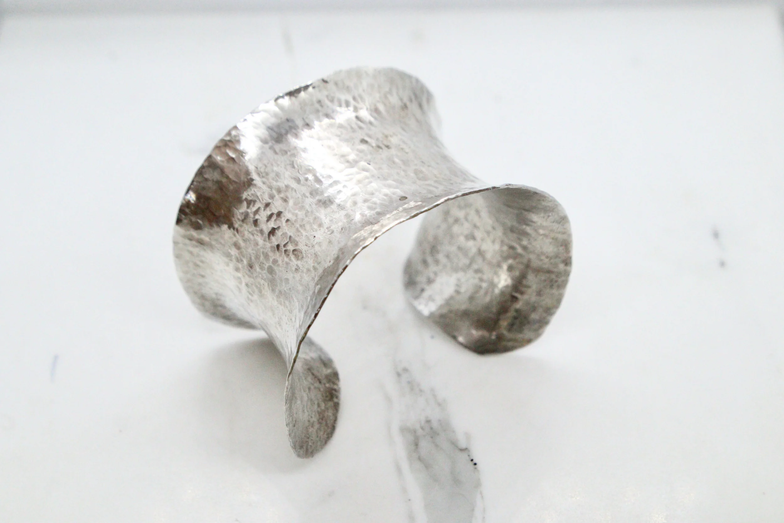 Sterling Silver Hammered Giant Cuff Bangle 