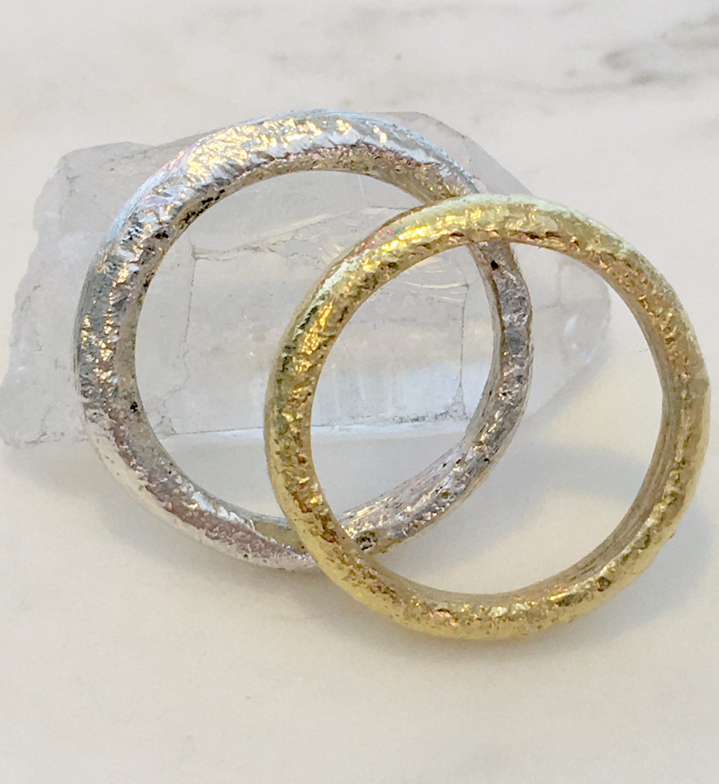 Solid 9ct Gold Organic textured Stacking Ring / Wedding Band 