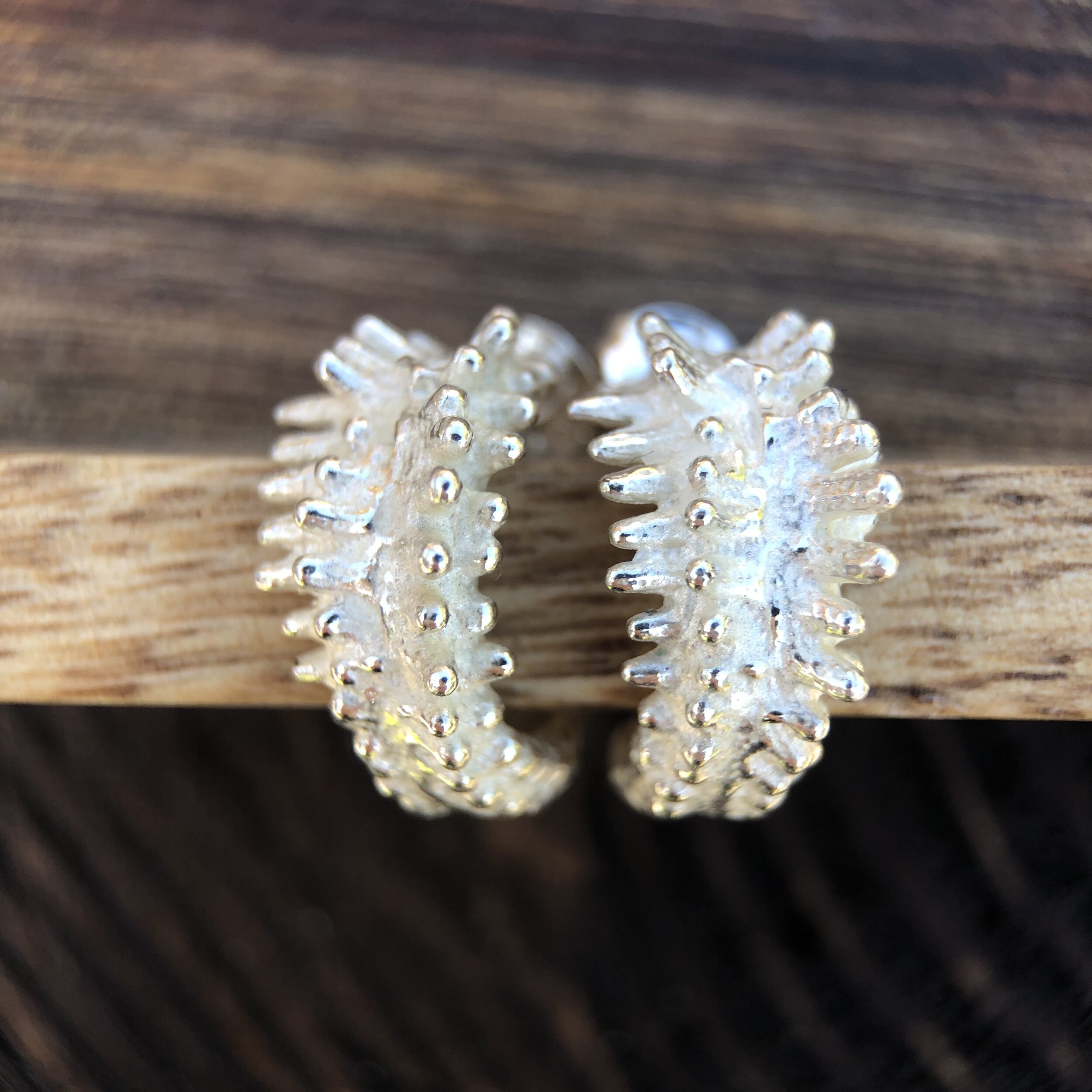 Sterling Silver Spine 1/2 Hoop Earrings