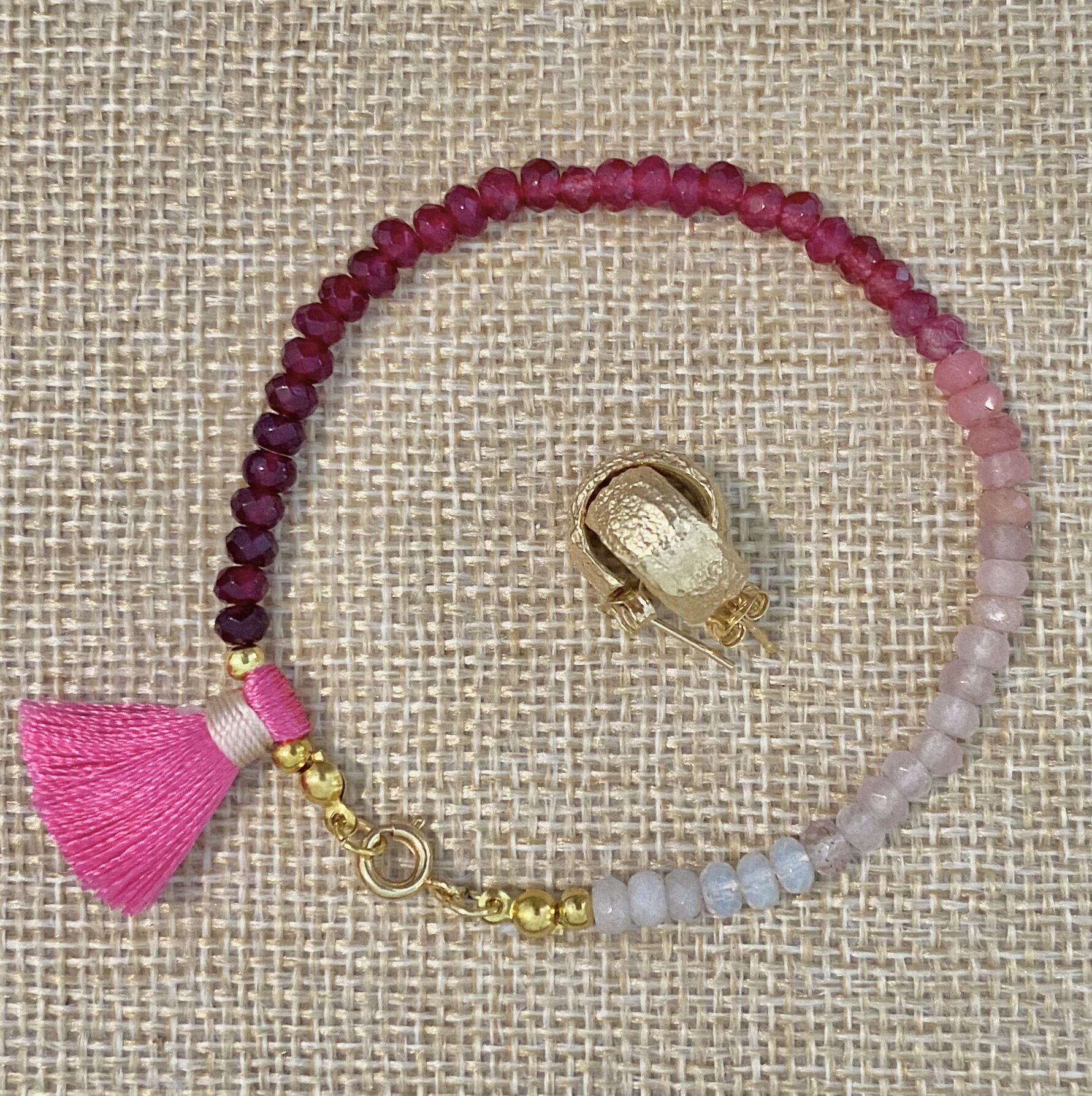 Om Beads - Semi Precious Agate Ombre Tassel Bracelet Pink &amp; Pink