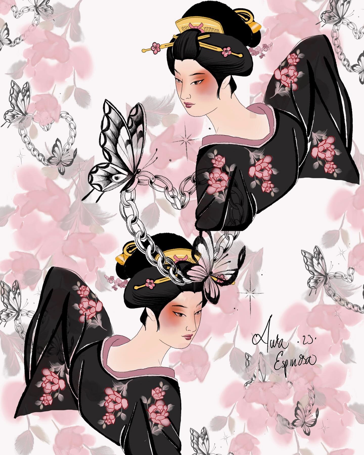 Ilustraci&oacute;n de nuestra Tee : Geisha &amp; Chains 🌸💗
Y pr&oacute;ximo print ✨

X Alter ego: @hellowusagi