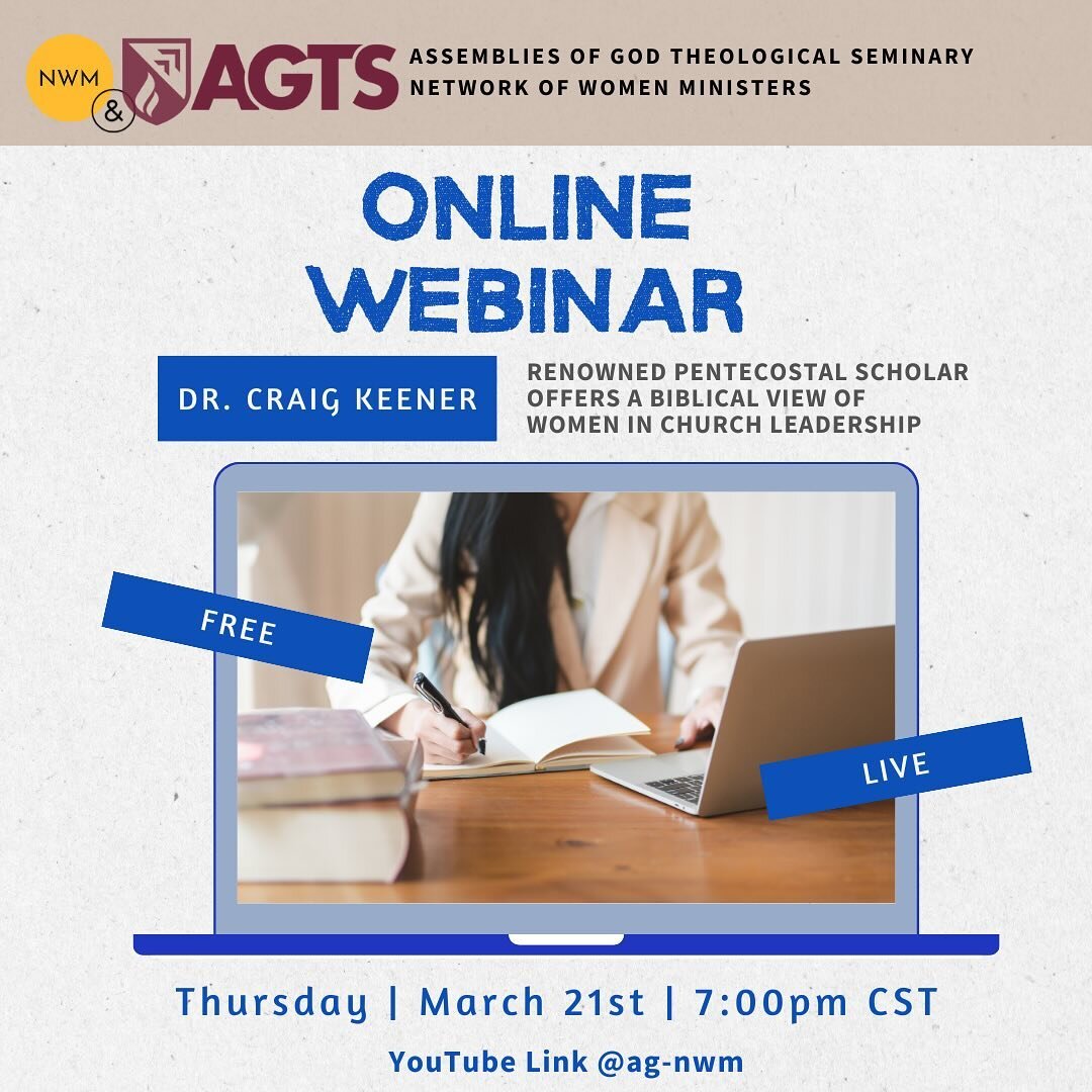 Dr. Craig Keener will be talking about the Biblical texts concerning women in ministry. Dr. Craig Keener wrote Paul, Women and Wives which has been a standard text on the issue since he wrote it. This seminar will be theologically sound and will help