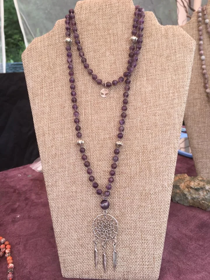 Amethyst Hand Knotted Mala w/ Dream Catcher