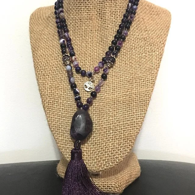 #mala #amethyst #dyedagatebeads #handknotted #purple #thestonenymph