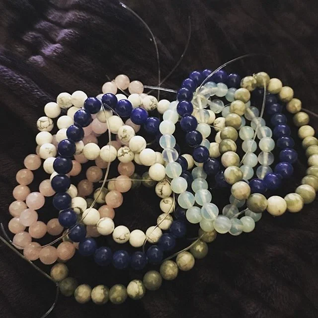Further prep for my Christmas shows, anyone in the market for some handmade stone jewelry #thestonenymph #stone #rosequartz #howlite #peacejade #opalite  #thebeadboutique