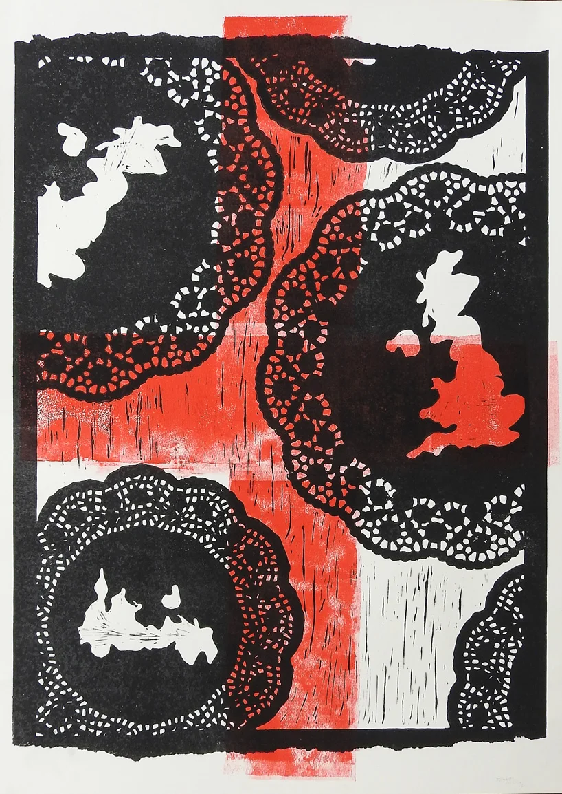 Doil Cells. Lino print. 50cmx70cm. 1/2 The Lino used is taken from an old people’s home…