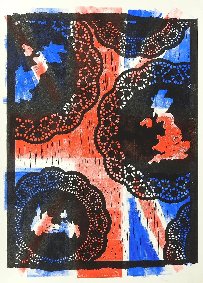 Doil Cells. Lino print. 50cmx70cm. 1/2 The Lino used is taken from an old people’s home…