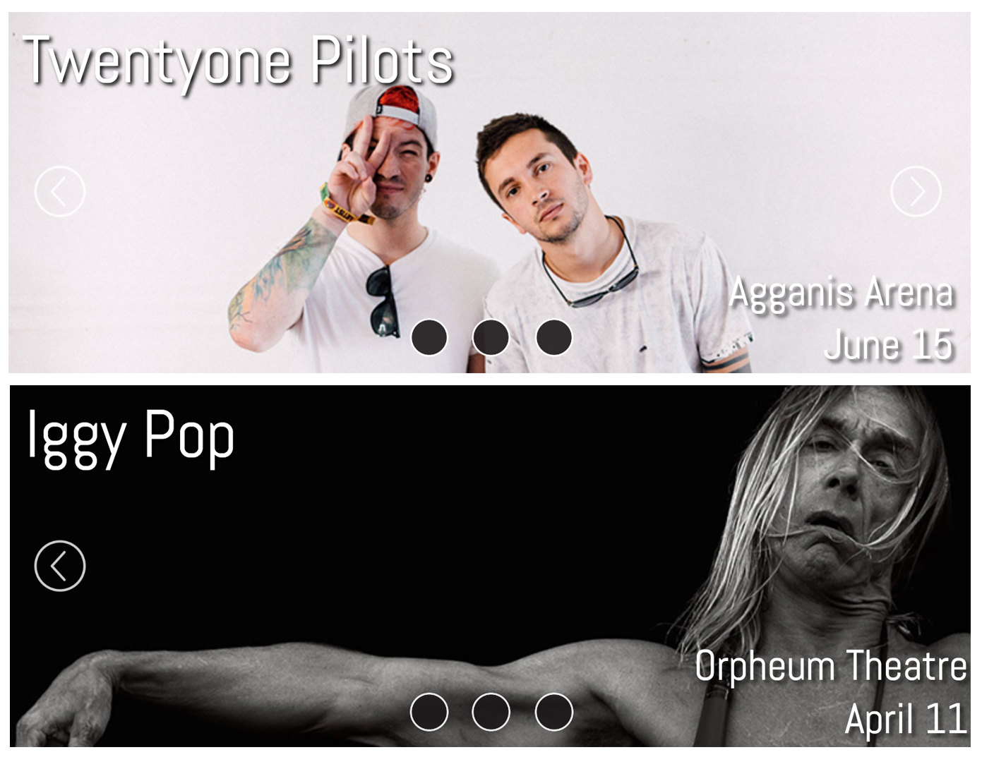 Two stages of an interactive slider, which allows users to visually navigate through subject matter.