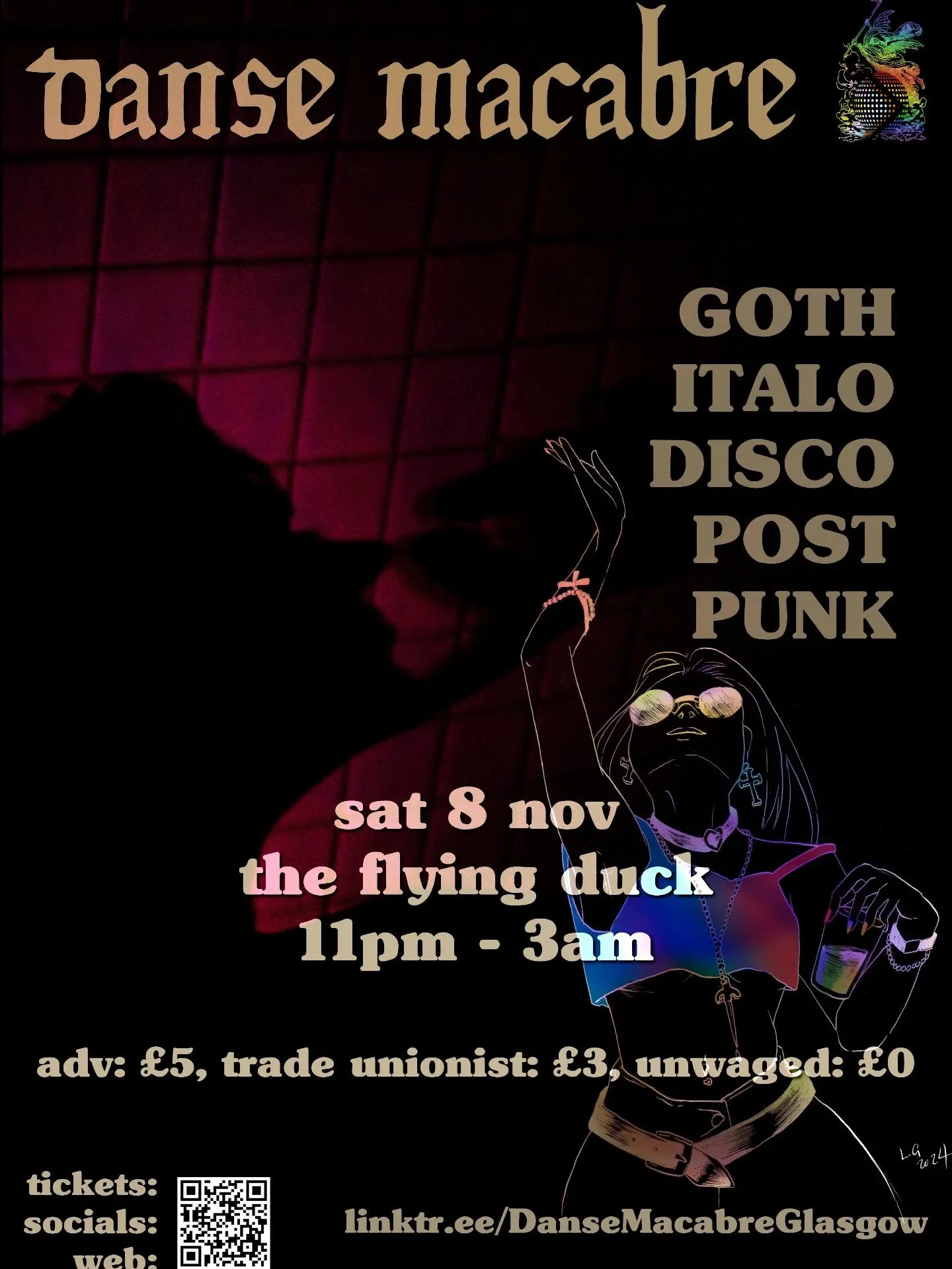 Next Months @danse.macabre.glasgow poster, illustrated by yours truly as always 🖤🤍