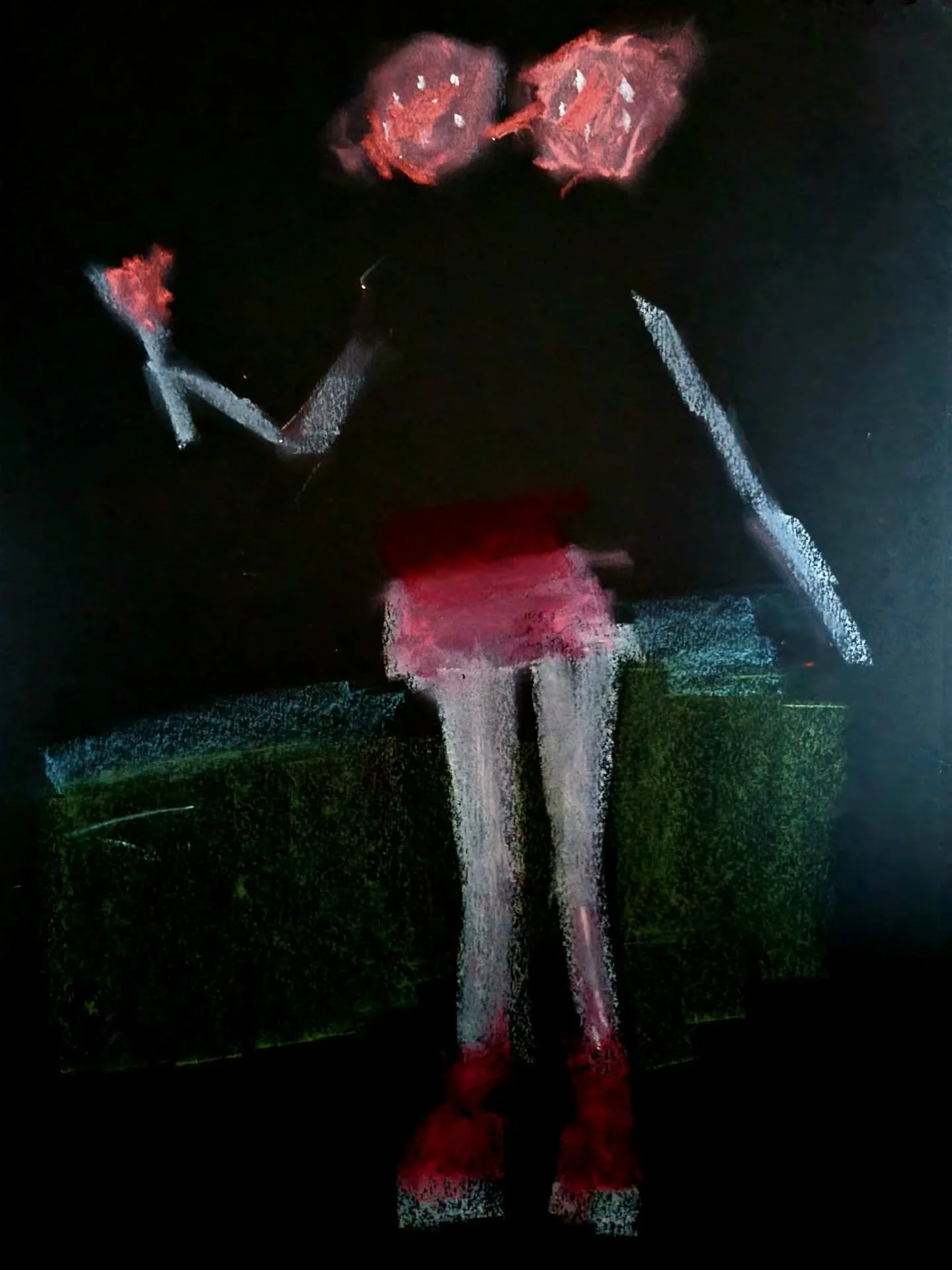 @gloriajustgloria hosting at @theflyingduckglasgow in pink uv oil pastel on black paper.