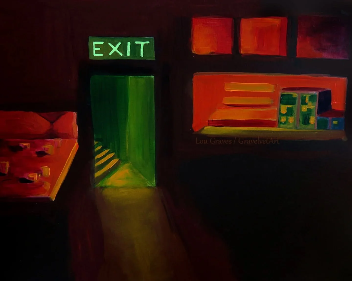 View Of The Bar From The DanceFloor.
Oil on canvas board. 
Video up on youtube. More on patreon.