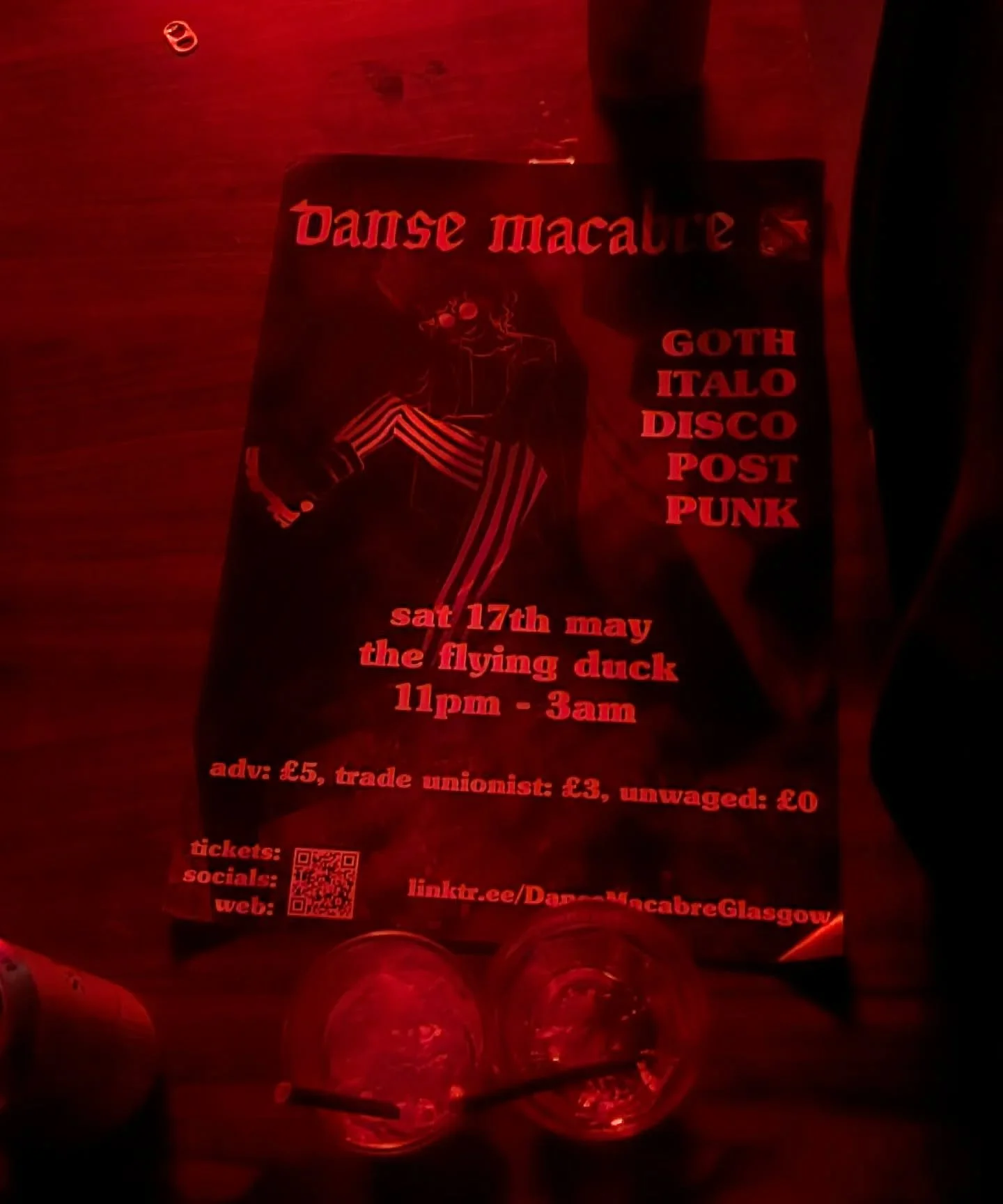 Past posters. @danse.macabre.glasgow At @theflyingduckglasgow Last Flight.