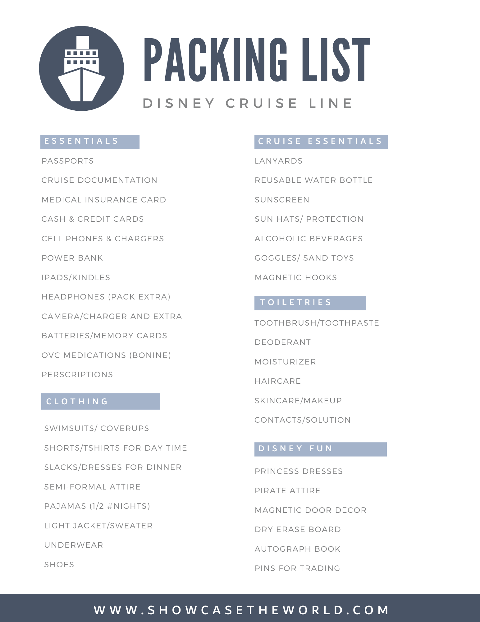Disney Packing Checklist Printable