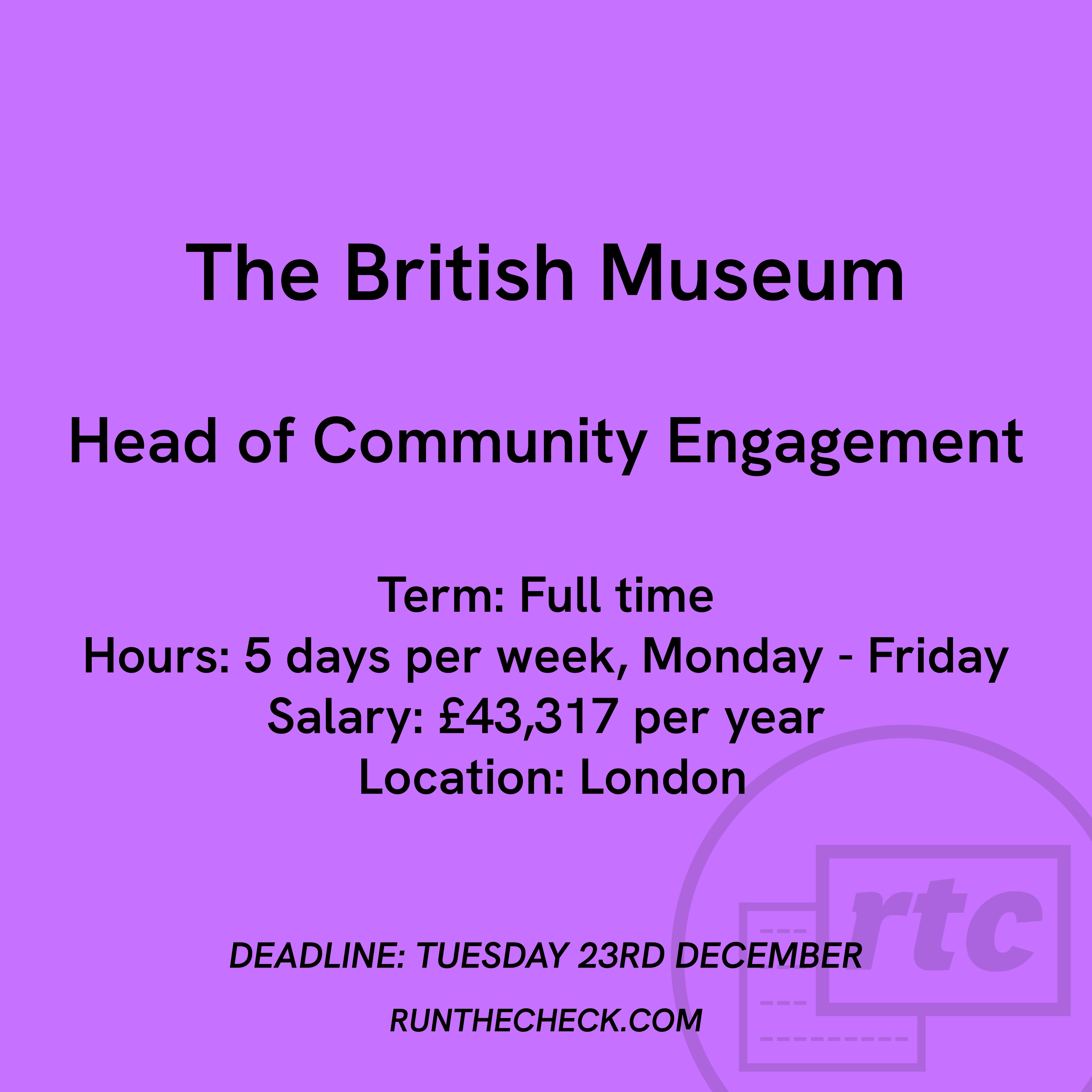 The British Museum, Head of Community Partnerships — Run The Check, image size:2500x2500