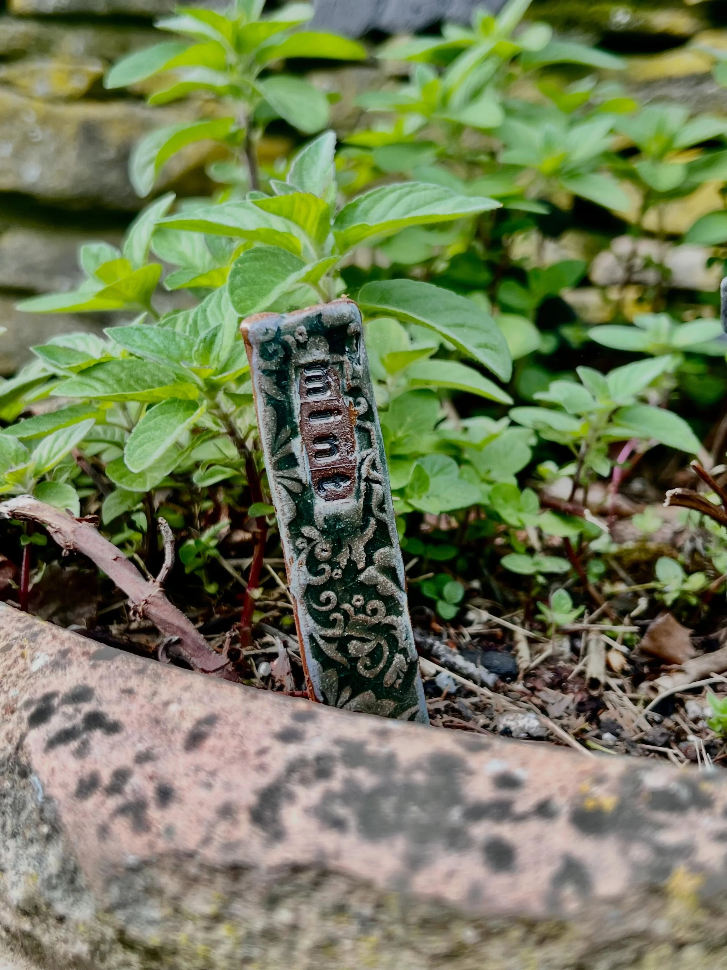 The only herb I plant, so I had to make an herb marker for it. #mint #ceramics #gardenpottery