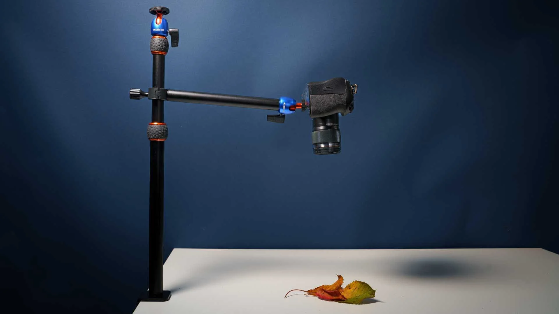  The 3 Legged Thing Camera Desk Mount System Kit 1A is supporting an Olympus OM-D E-M1 Mark II with a 60mm lens for an overhead shot here. 