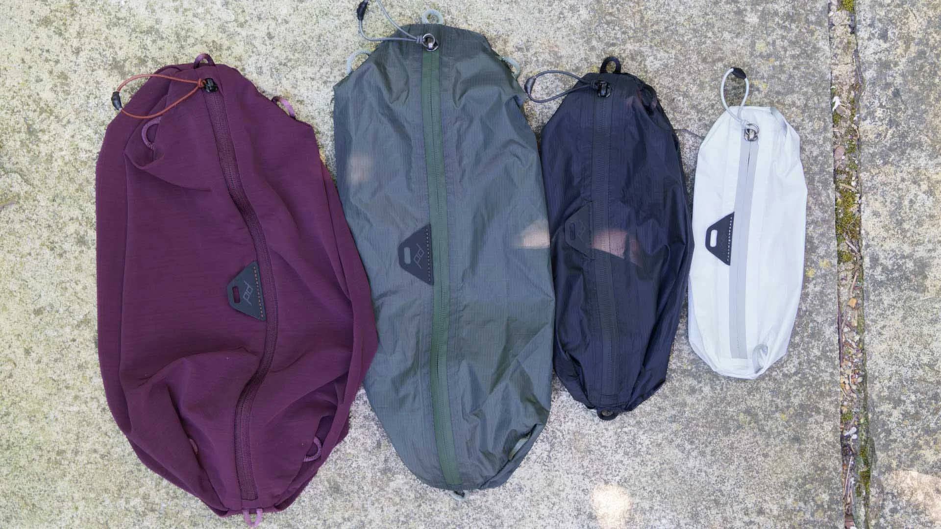  From left to right, the Peak Design Ultralight Packing Cubes in Eclipse (my favourite colour), Sage, Black and Cloud. 