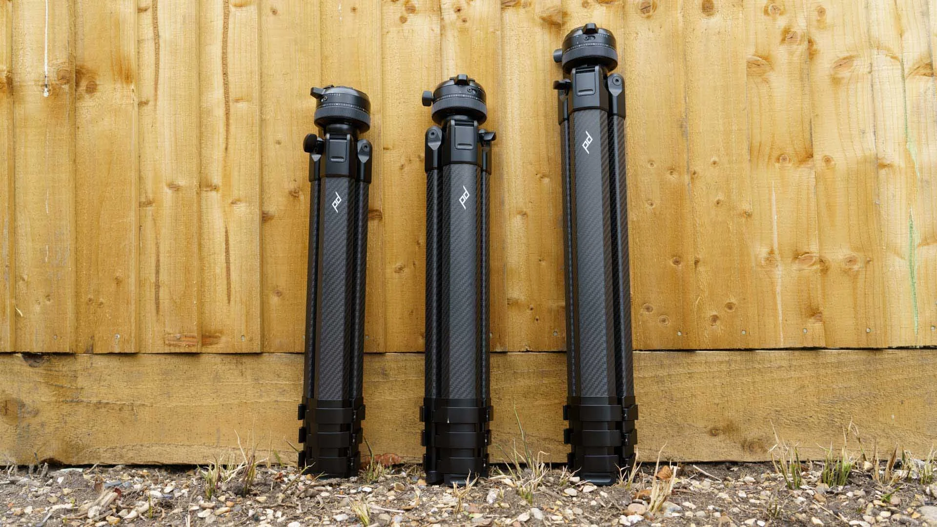  The Peak Design Pro Tripods, from left to right, the Pro Lite, Pro and Pro Tall. 
