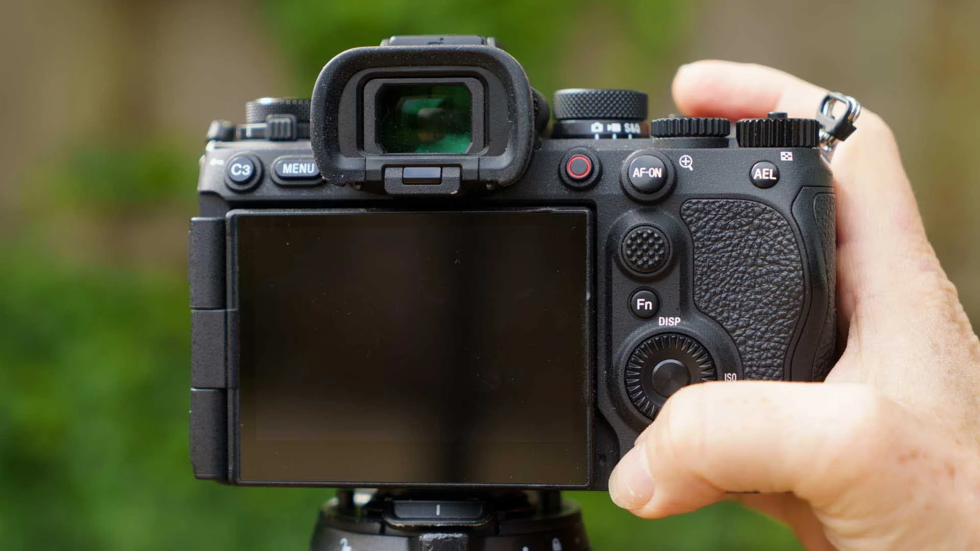 Despite its size increase in comparison with the A9 II, the Sony A9 III is a compact camera for a full-frame model and all the buttons the left of the rear of the camera are in easy reach.