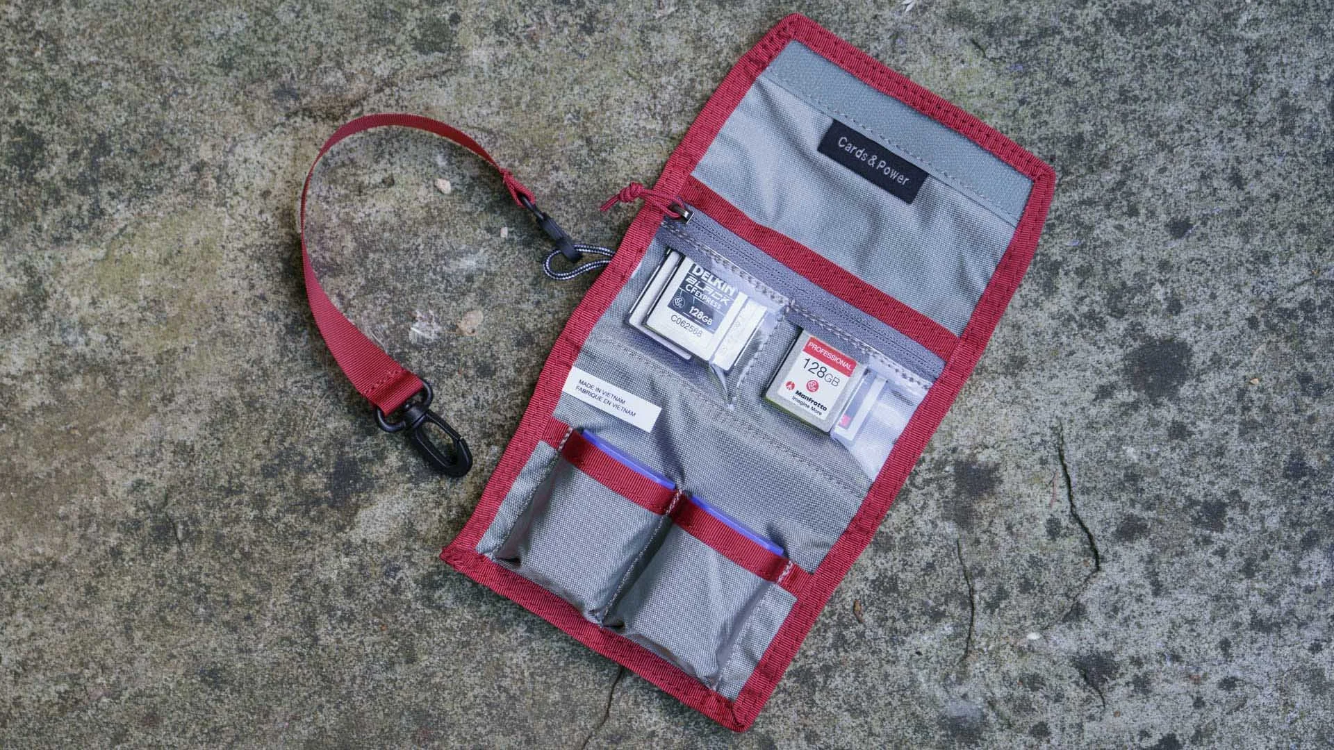  The two pockets inside the Think Tank Cards and Power Wallet can easily hold three CFexpress cards each. 