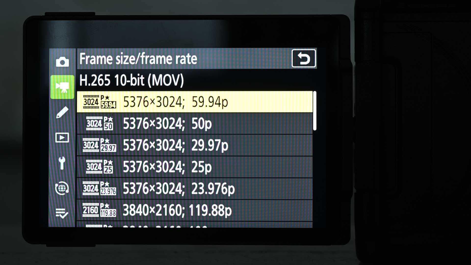 The Nikon ZR has an extensive array of video resolutions and frame rates.