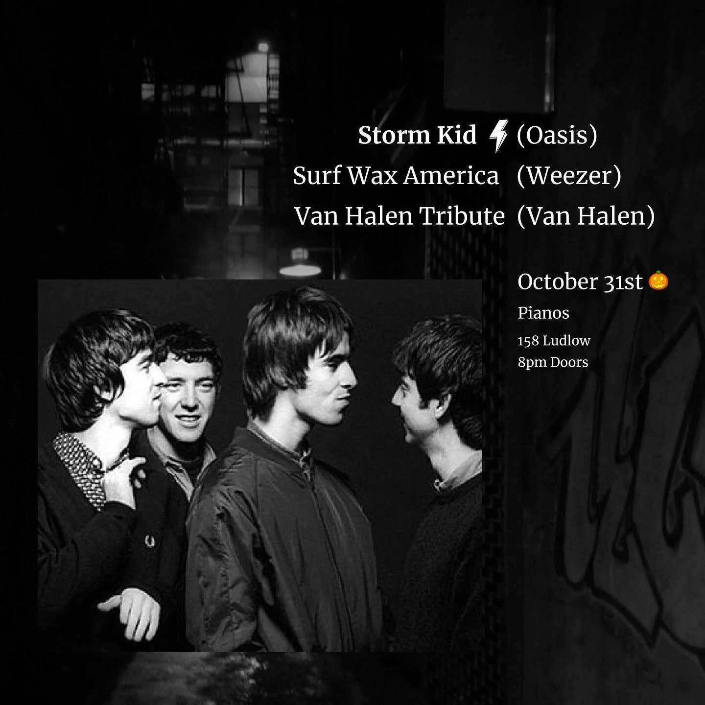 Halloween is going to be scary. ⚡️
See you Thursday #nyc .
.
.
#newyork #nymusic #oasis #supersonic @liamgallagher @themightyi #halloween #halloweencostume #halloweenshow @pianosnyc #lowereastside