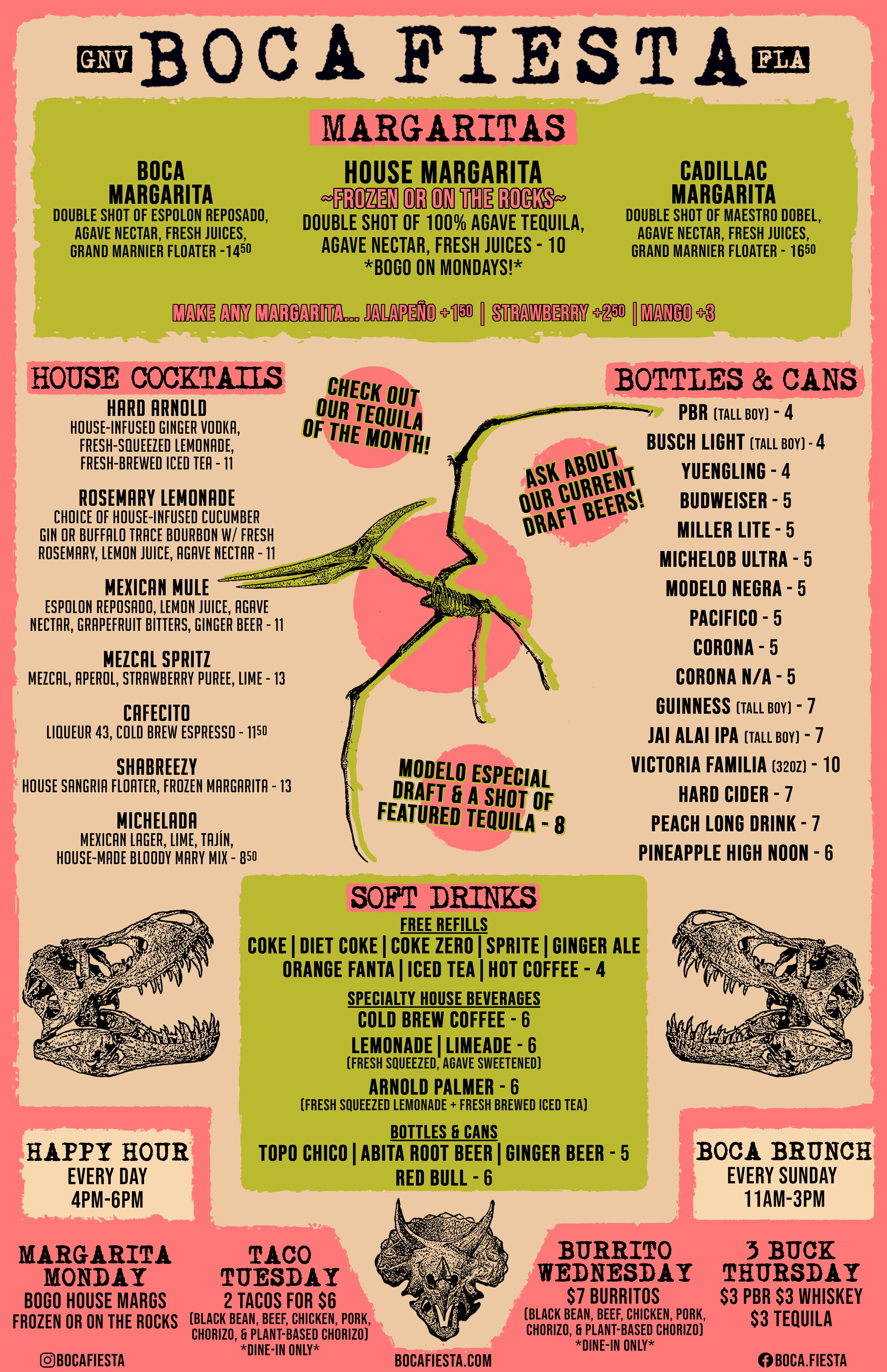 the drink side of boca fiesta's menu, call us at 352-336-8226 for any additional details