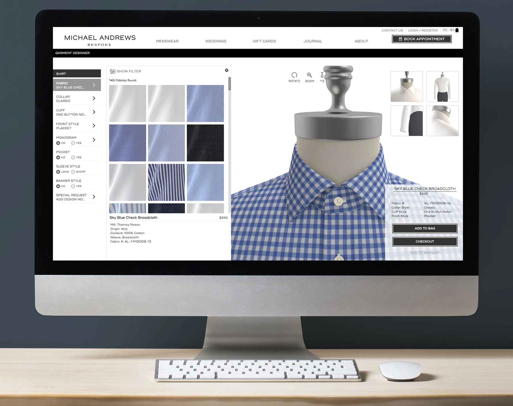 Design the user flow, experience, and visual layout of their newly implemented custom clothing configurator.