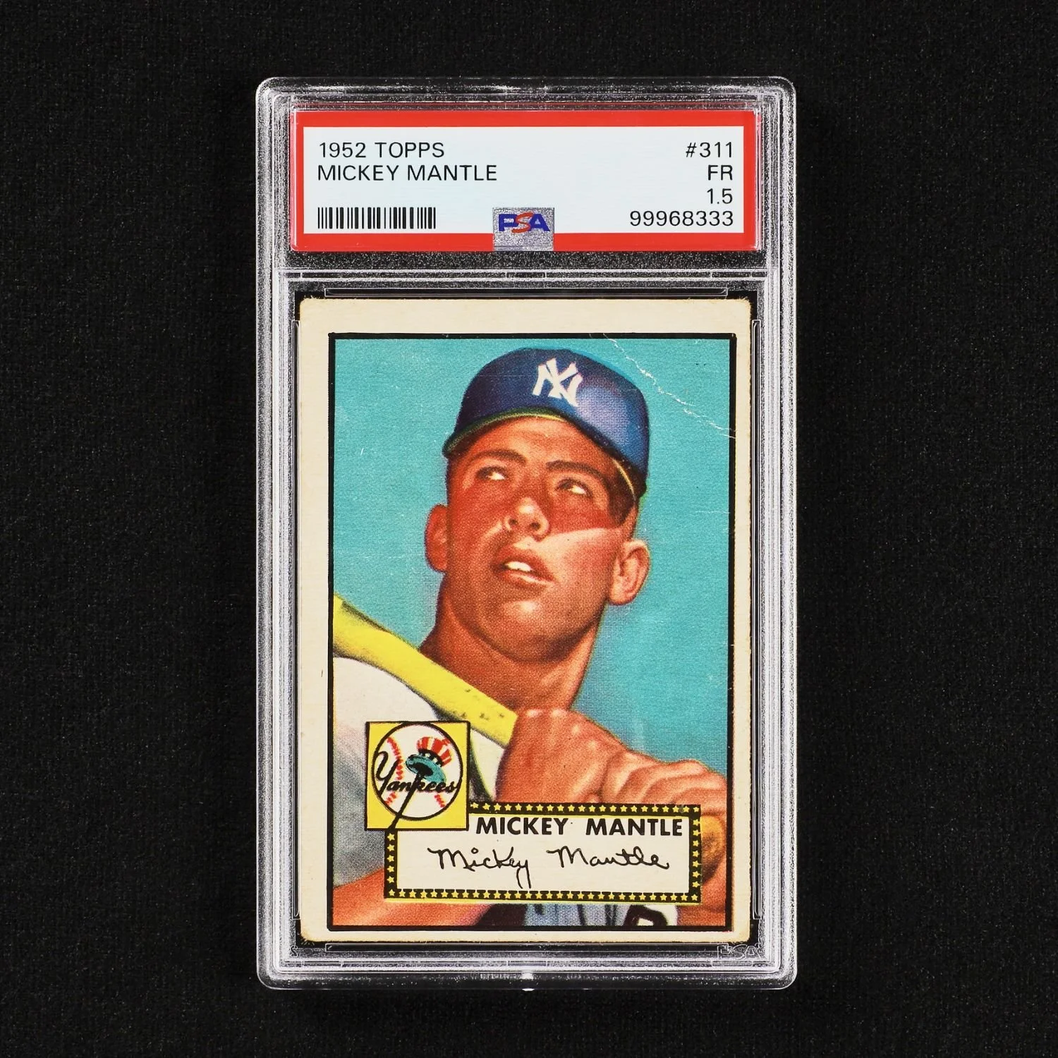 TWO 1952 TOPPS #311 MICKEY MANTLE BASEBALL CARDS, A HOLY GRAIL CARD FOR COLLECTORS, COMBINE FOR $88,500 IN MILLER &amp; MILLER ONLINE AUCTION