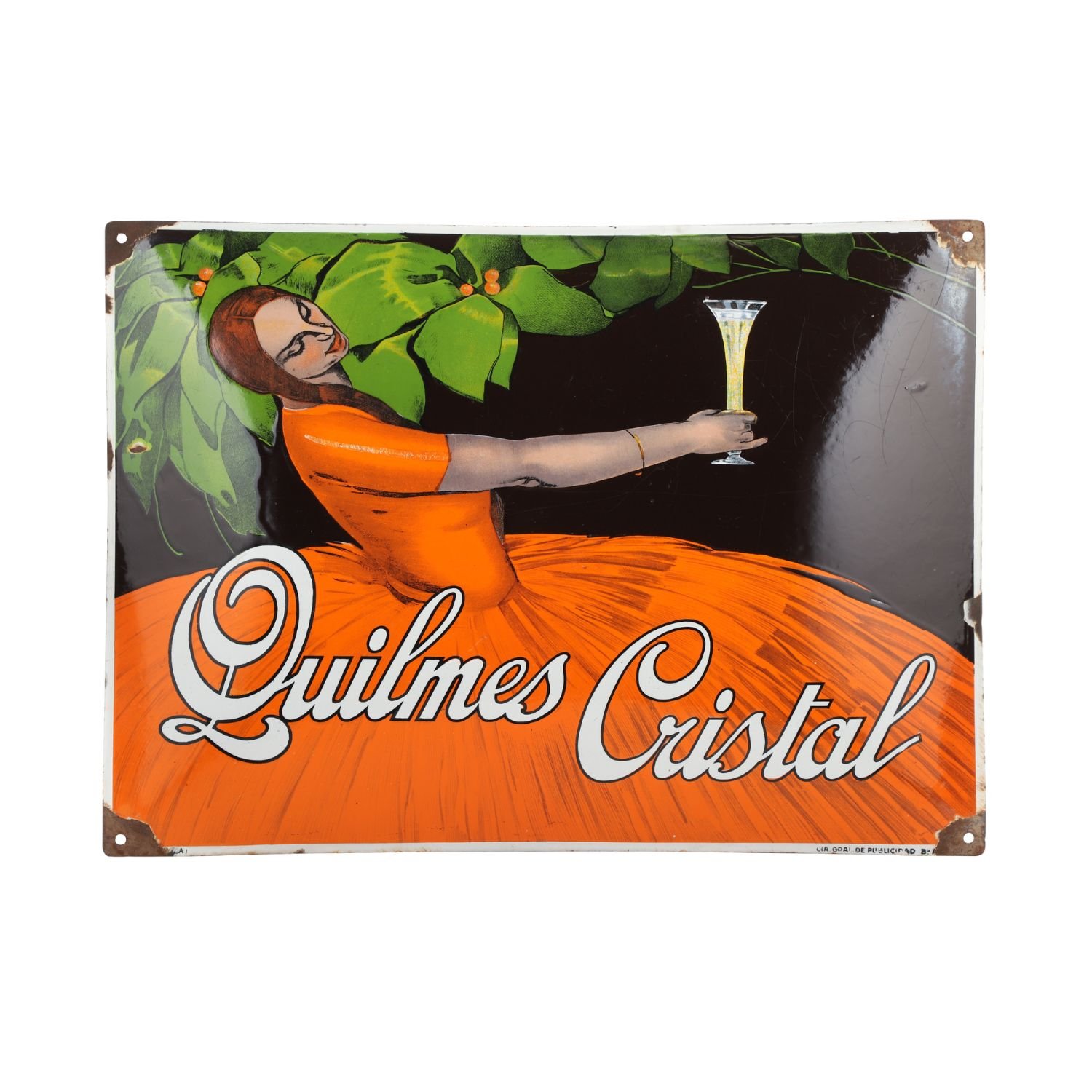 1920s single-sided convex porcelain sign for Quilmes Cristal Beer, Argentina’s most iconic beer (CA$31,860).