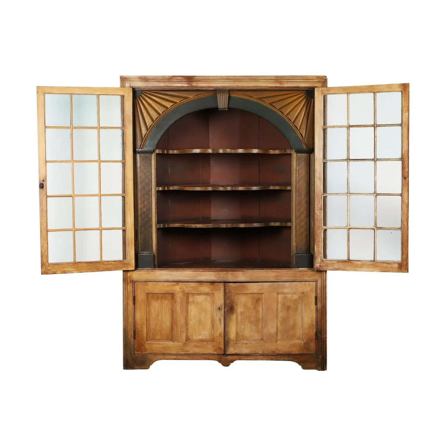 Glazed corner cupboard from York County, Ontario, 2nd quarter 18th century. Estimate: $10,000-$15,000.