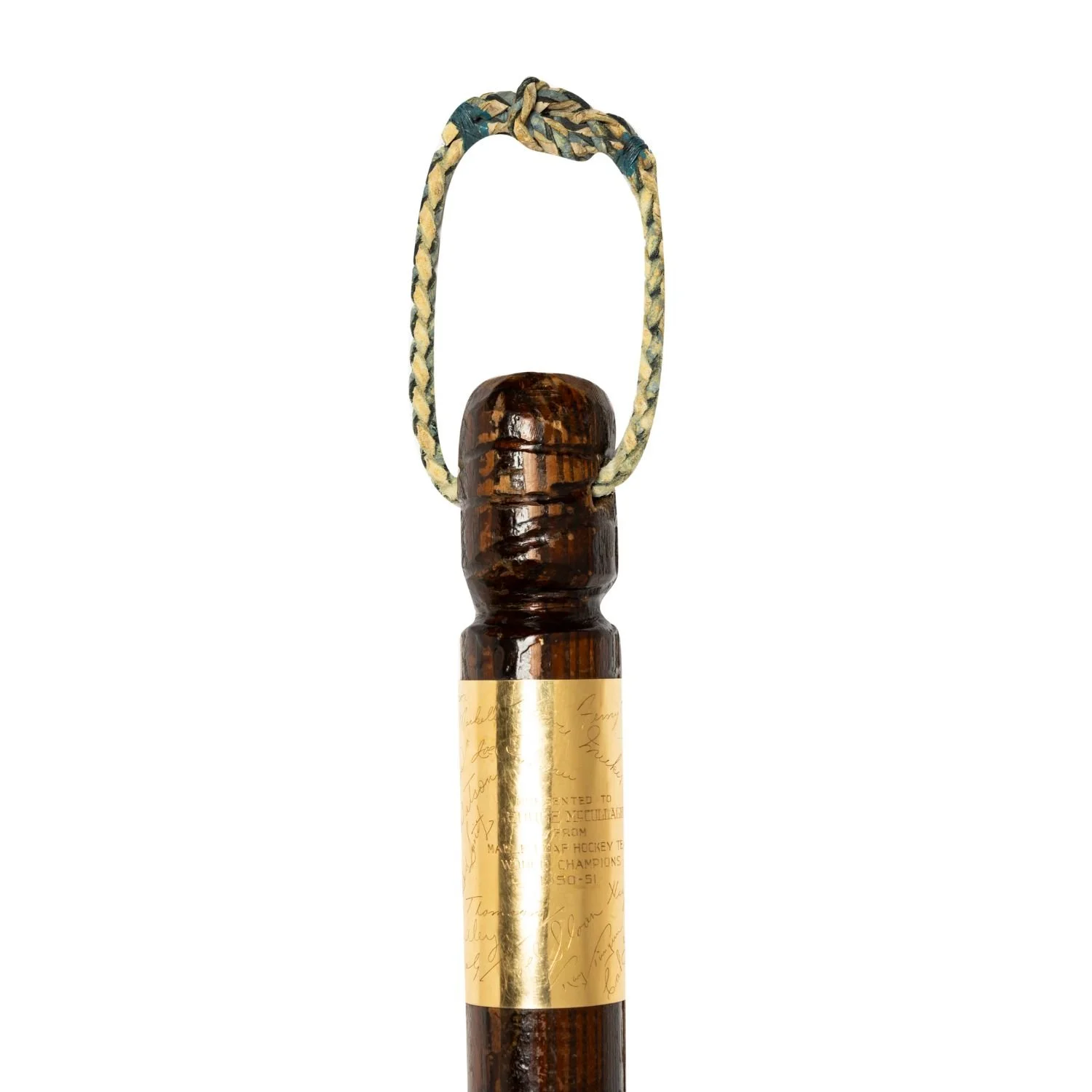 1950-51 Toronto Maple Leafs’ championship 14K gold-banded walking stick from their Stanley Cup-winning NHL season (CA$18,880).