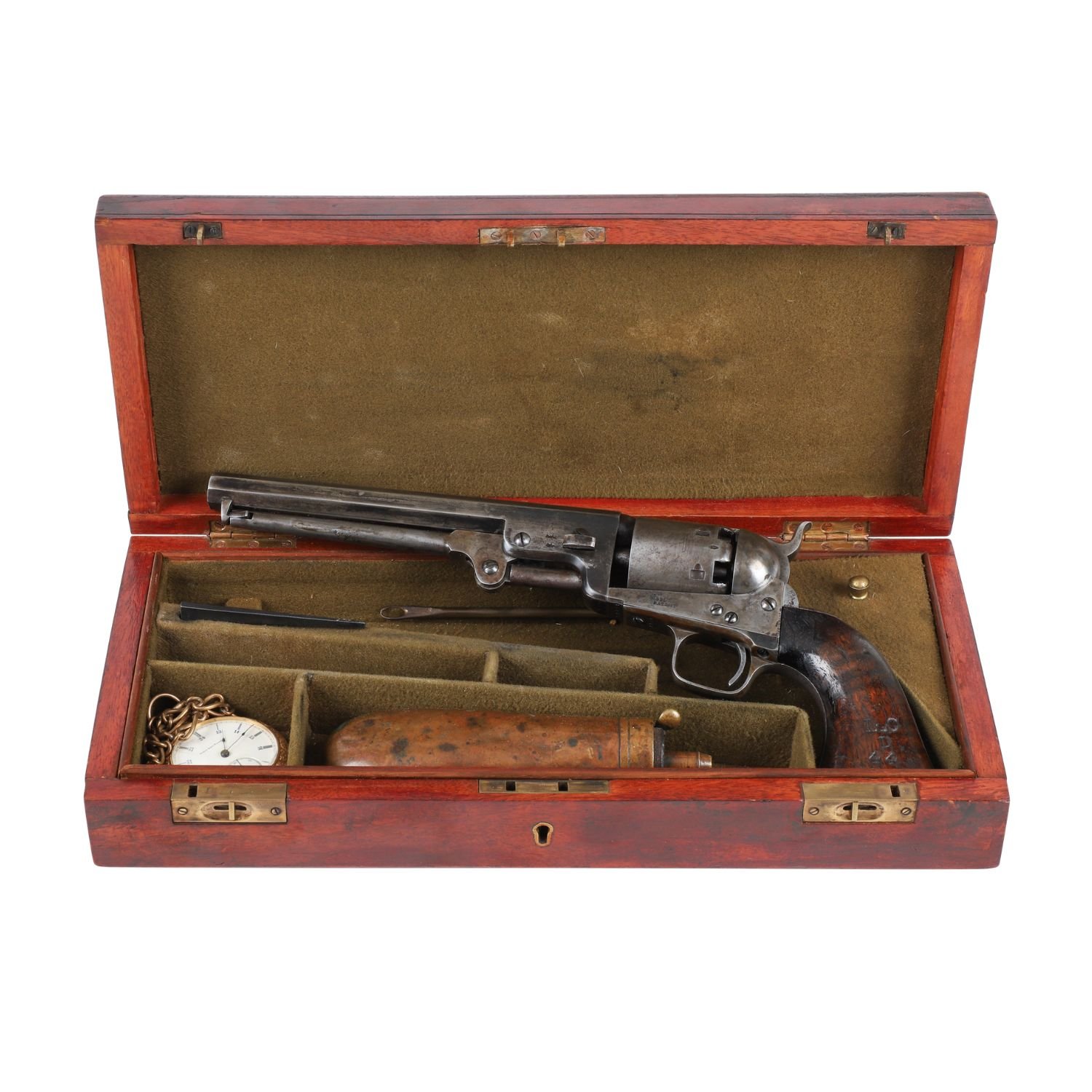 Lower Canada .36 caliber Colt London Model 1851 Navy percussion revolver, a Lower Canada (Quebec) issued example, marked indicating St. Andrews Troop. Estimate: CA$9,500-$12,500.