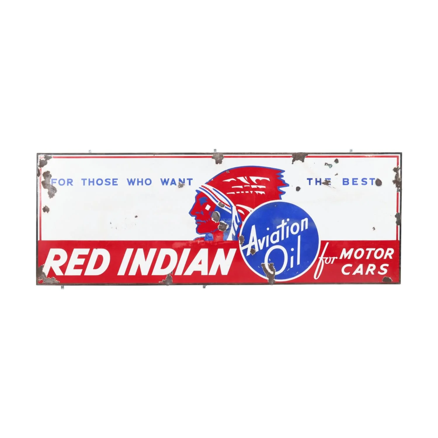 Canadian 1930s single-sided porcelain Red Indian Aviation Motor Oil sign (“For Those Who Want the Best”). Estimate: CA$20,000-$25,000.
