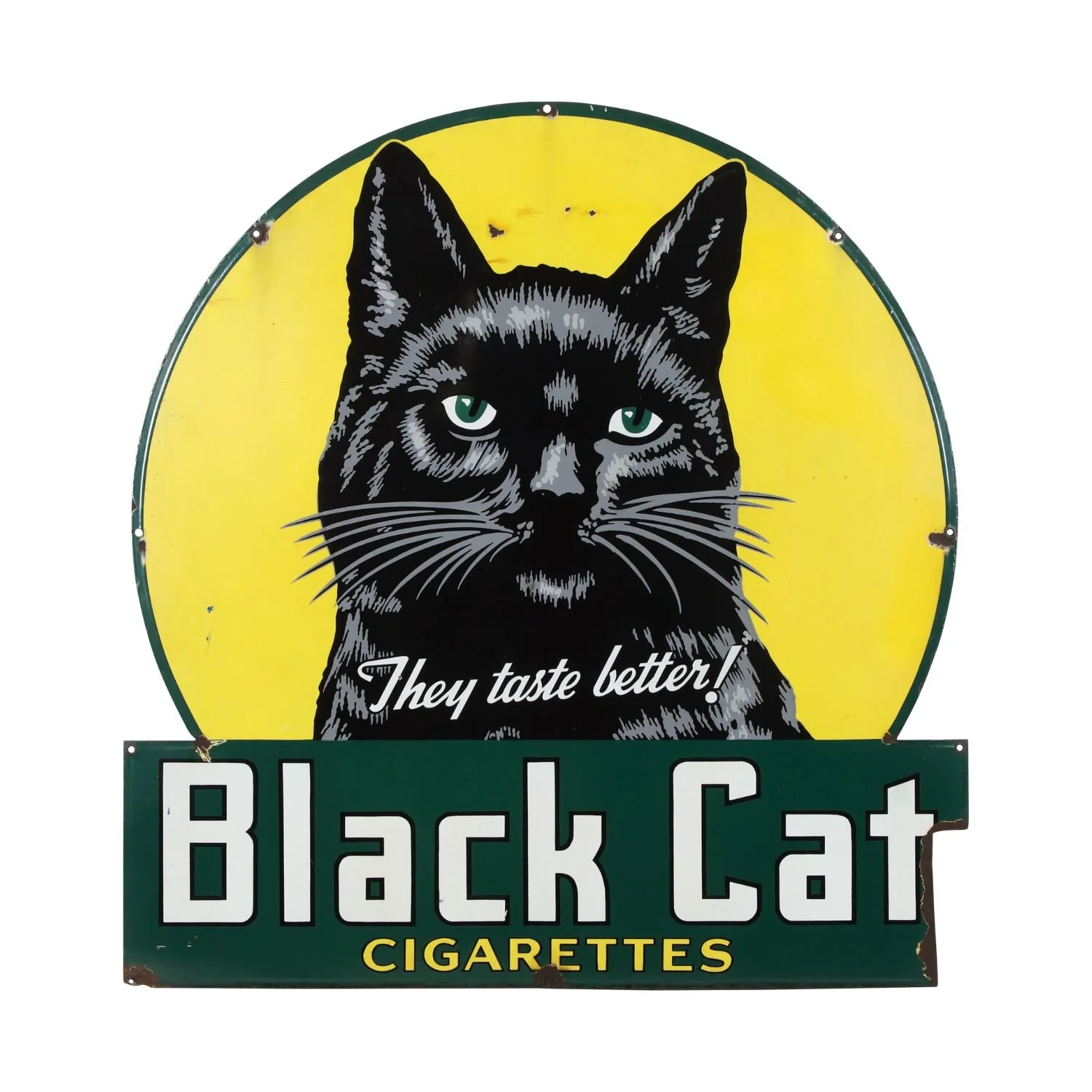 Canadian 1940s single-sided porcelain sign for Black Cat Cigarettes. Estimate: CA$12,000-$15,000.