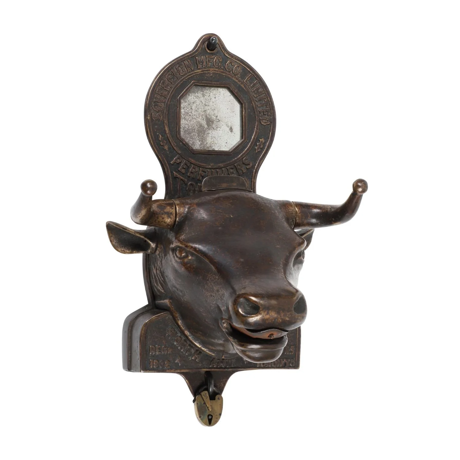Circa 1902 Worth-Martin coin-op cast iron bull’s head perfume dispenser (“Take the Bull by the Horns!”). Estimate: CA$6,000-$9,000.