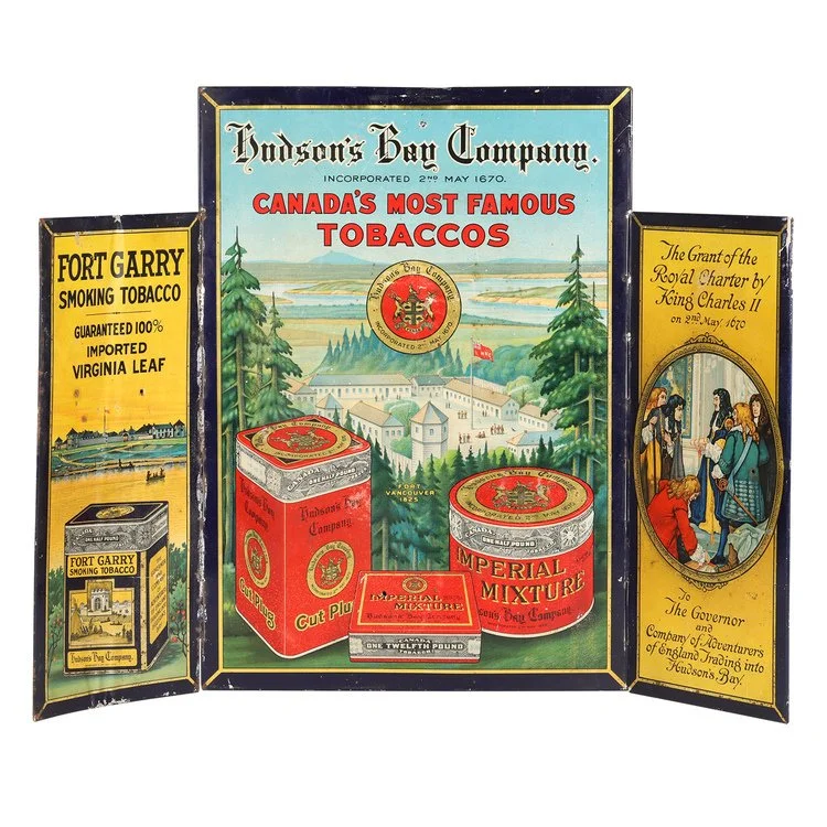 Hudson’s Bay Tobacco three single-sided tin panels from the 1910s (CA$7,670).