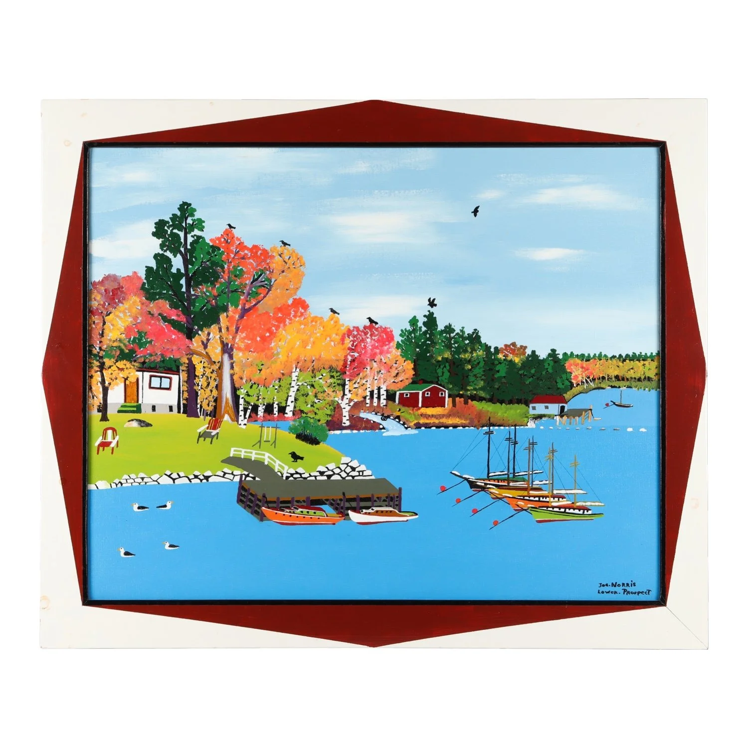 Several paintings in the auction by the noted Canadian artist Joe Norris (1924-1996) will include this circa 1995 enamel on board titled Boat Landing (est. CA$9,000-$12,000).