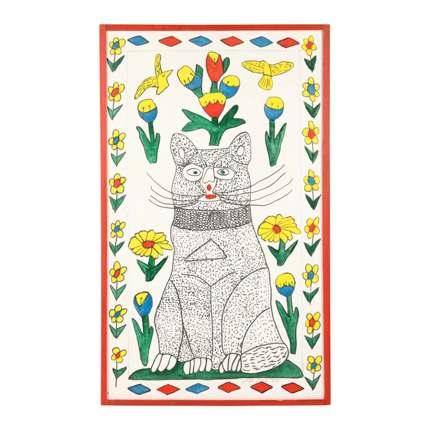 1978 latex and marker on Masonite painting by Canadian folk artist Joe Sleep (1914-1978), titled Cat (CA$5,900).
