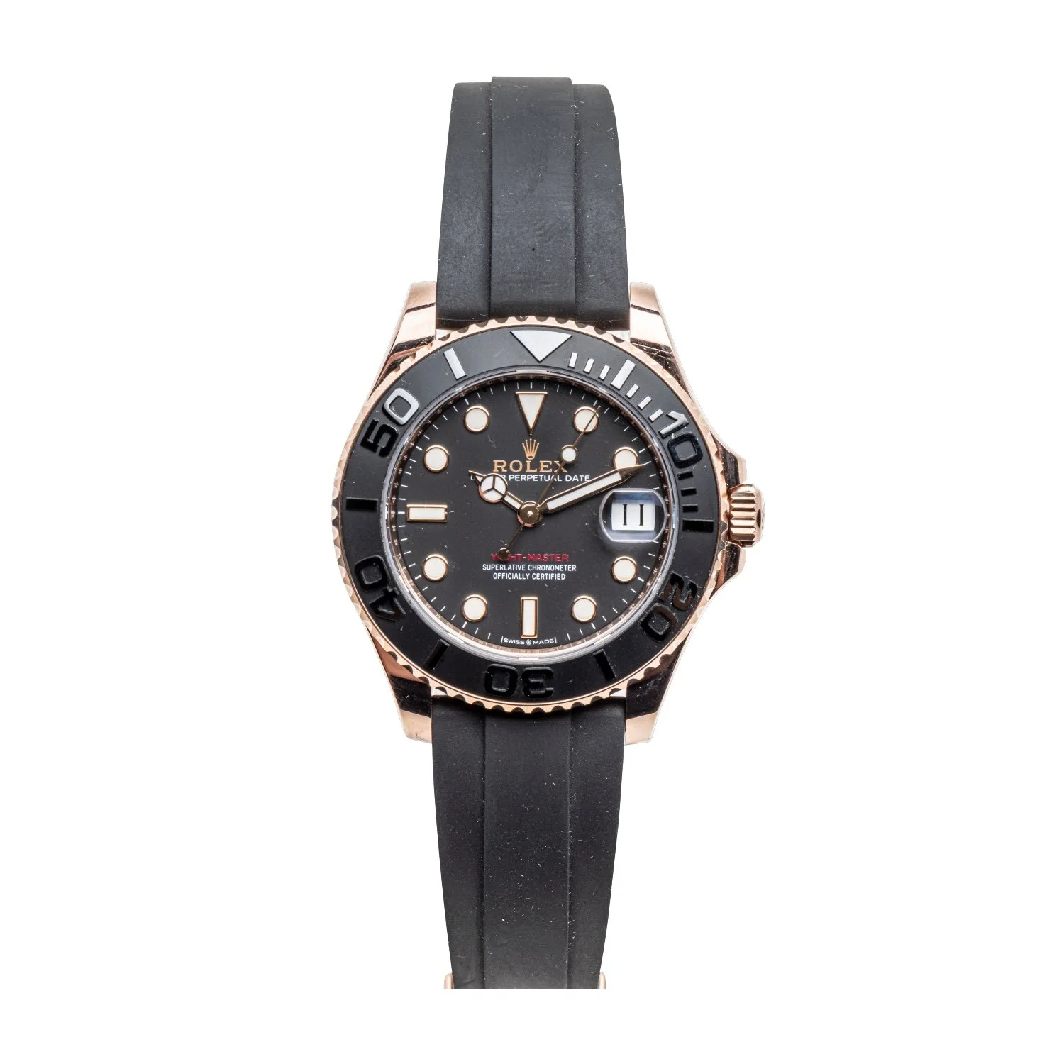 Circa 2022 Rolex Yacht-Master wristwatch (Ref. 268655), with 18kt Everose gold case, an Oysterflex strap, a black ceramic bezel, rose gold details and night sky dial (CA$29,500).