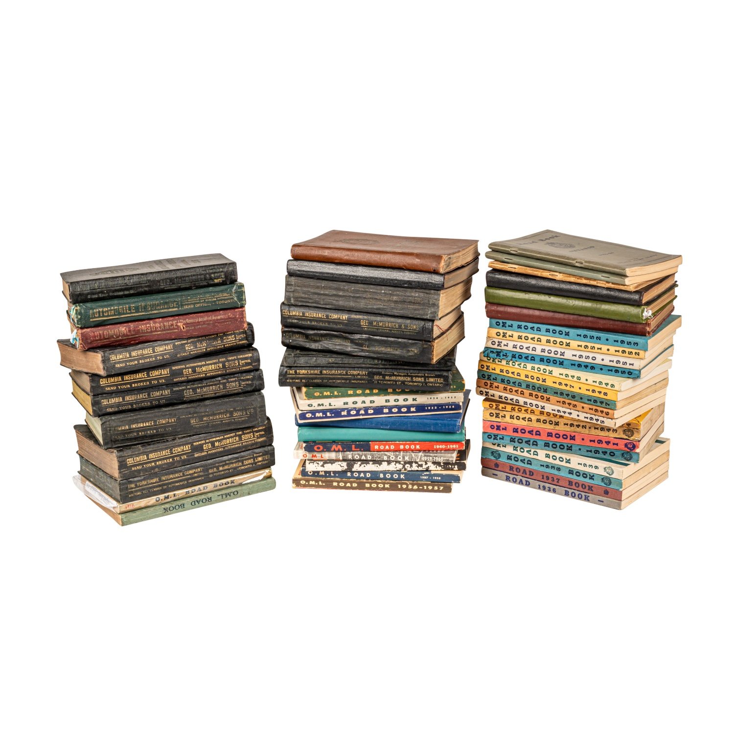Collection of 50 Ontario Motor League (OML) Road Books, printed on lithographed paper and spanning the years 1908-1961, not a complete library (est. CA$800-$1,200).
