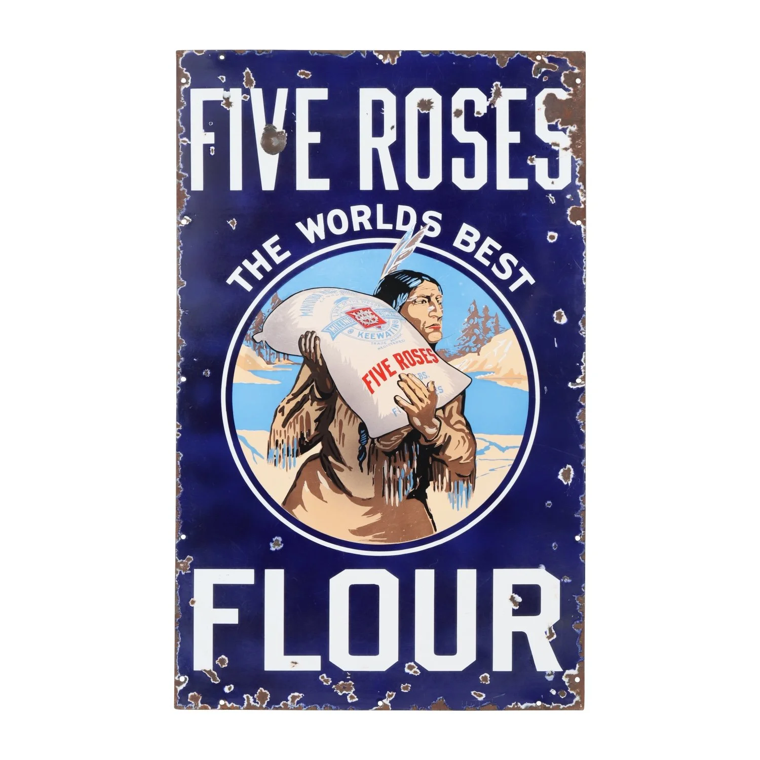 Canadian 1930s Five Roses Flour (“The World’s Best”) porcelain sign, one of the great Canadian general store signs, boasting outstanding graphics (est. CA$15,000-$18,000).