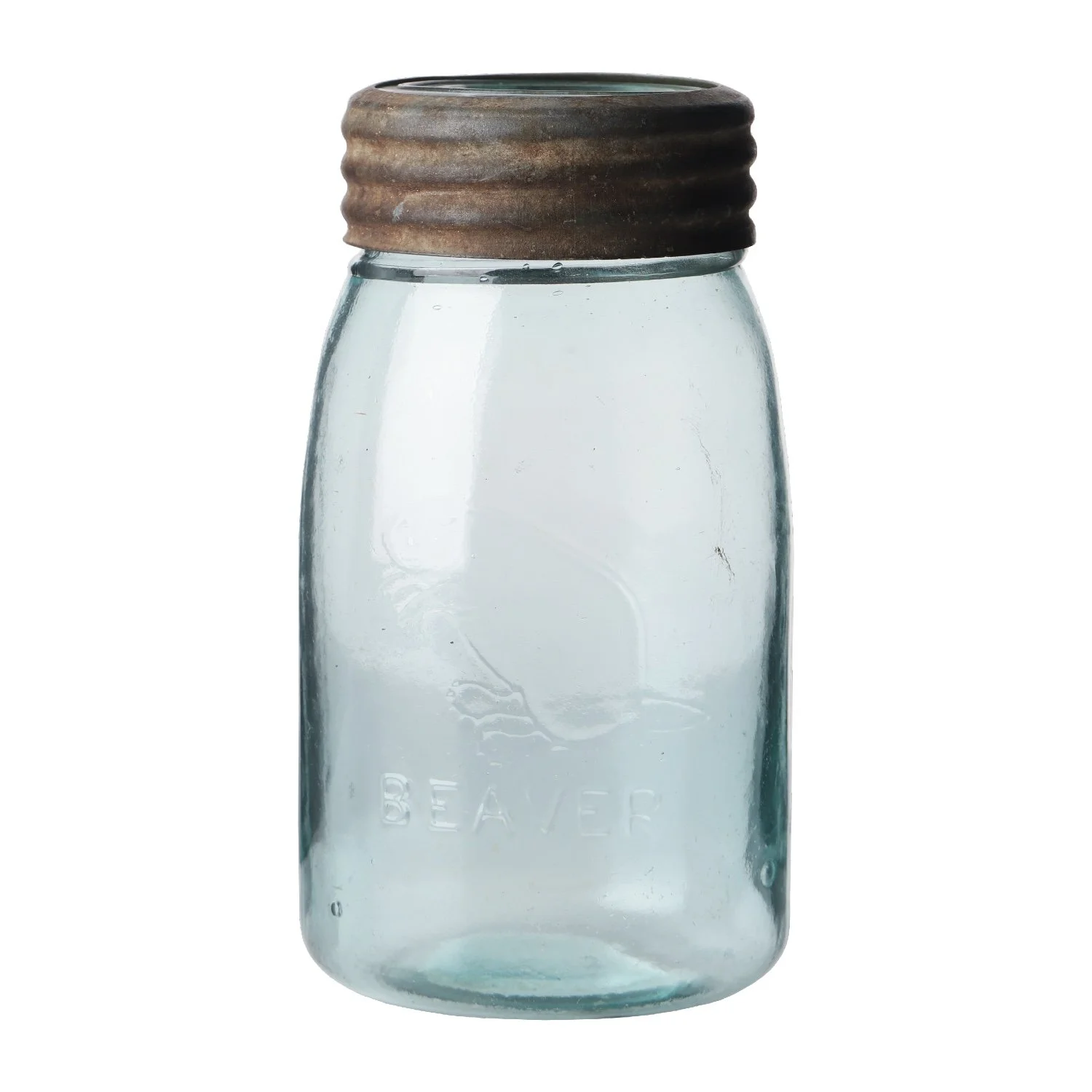 Exceedingly rare Canadian 1890s aqua Standing Beaver midget pint fruit jar, thought to be the only pint known, and possibly the first Beaver jar ever made (est. CA$14,000-$17,000).