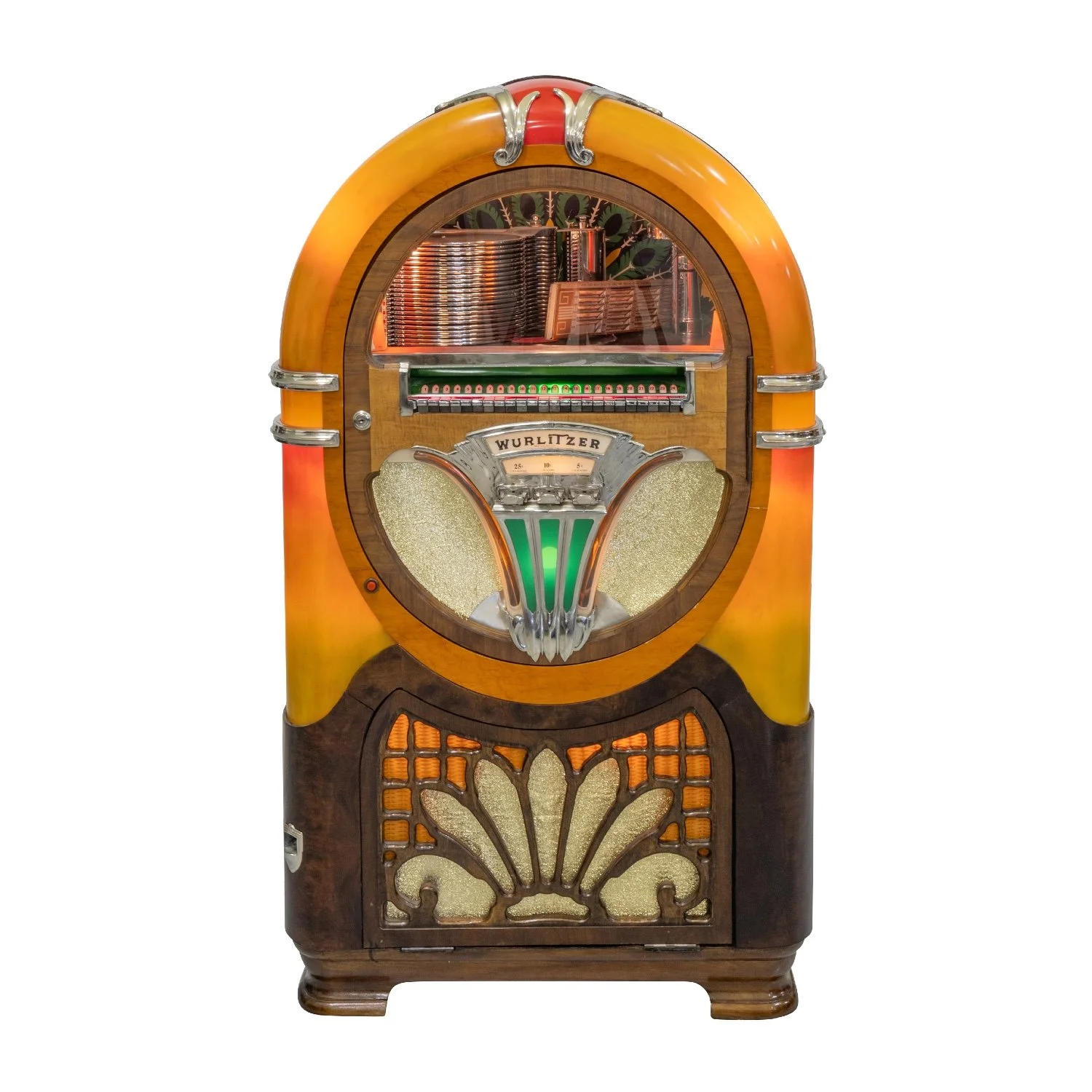 American-made 1941 Wurlitzer model 750 coin-operated jukebox, the first Wurlitzer to feature the domed cathedral top that was the standard for the rest of the decade (est. CA$7,000-$9,000).