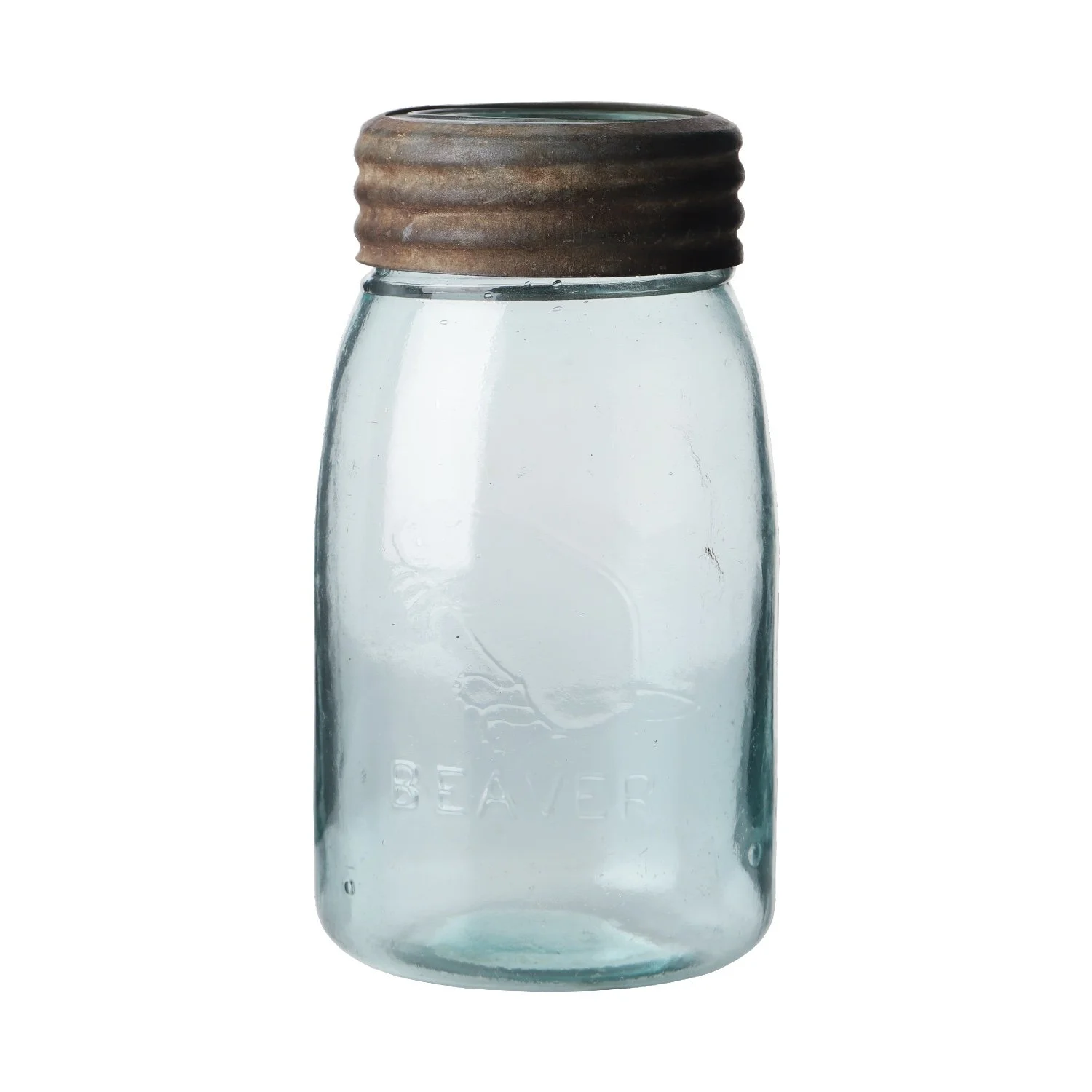 Exceedingly rare Canadian 1890s aqua Standing Beaver midget pint fruit jar, thought to be the only pint known, and possibly the first Beaver jar ever made (CA$15,340).