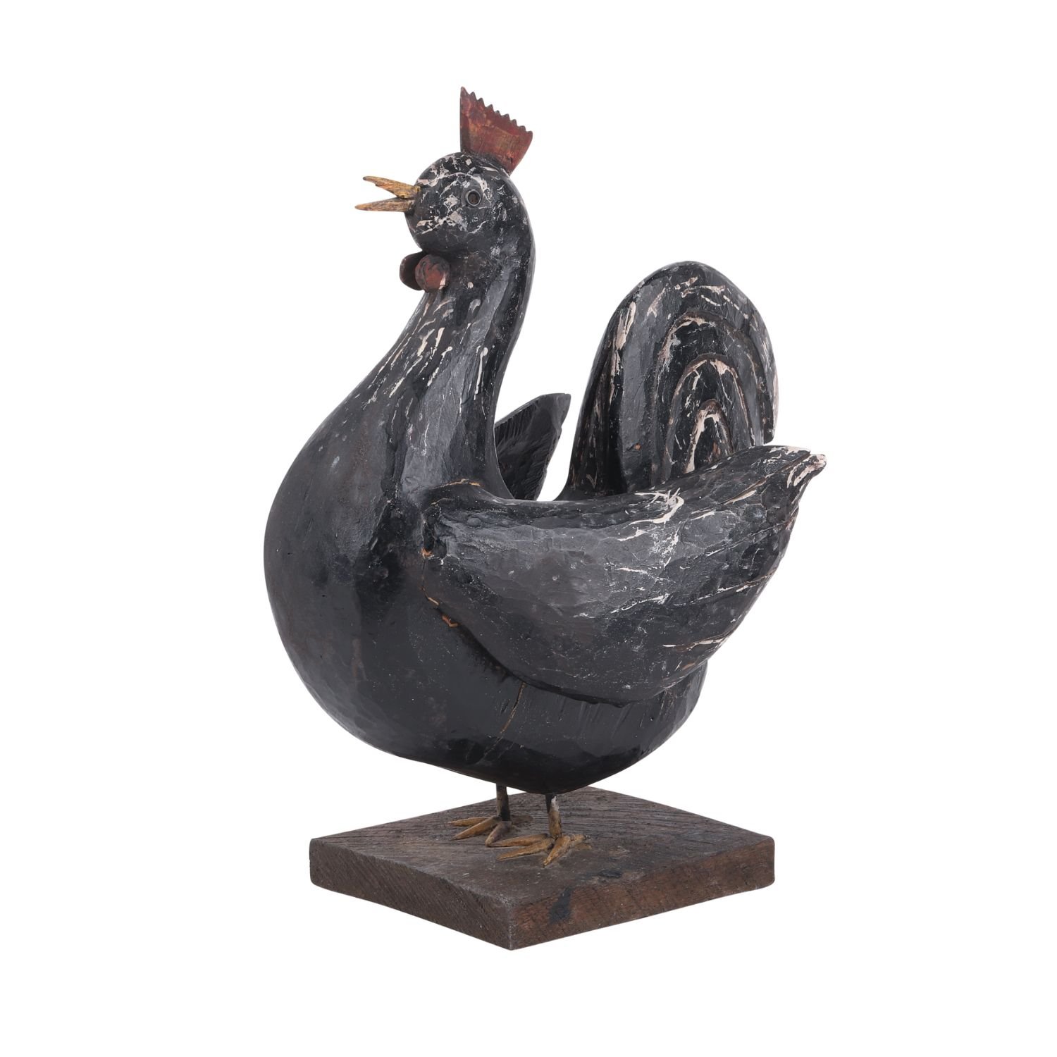 Mid-20th century carved and painted black rooster by Nova Scotia master Collins Eisenhauer (1898-1979), unsigned (like much of his early work, but definitely by his hand) (CA$5,310).